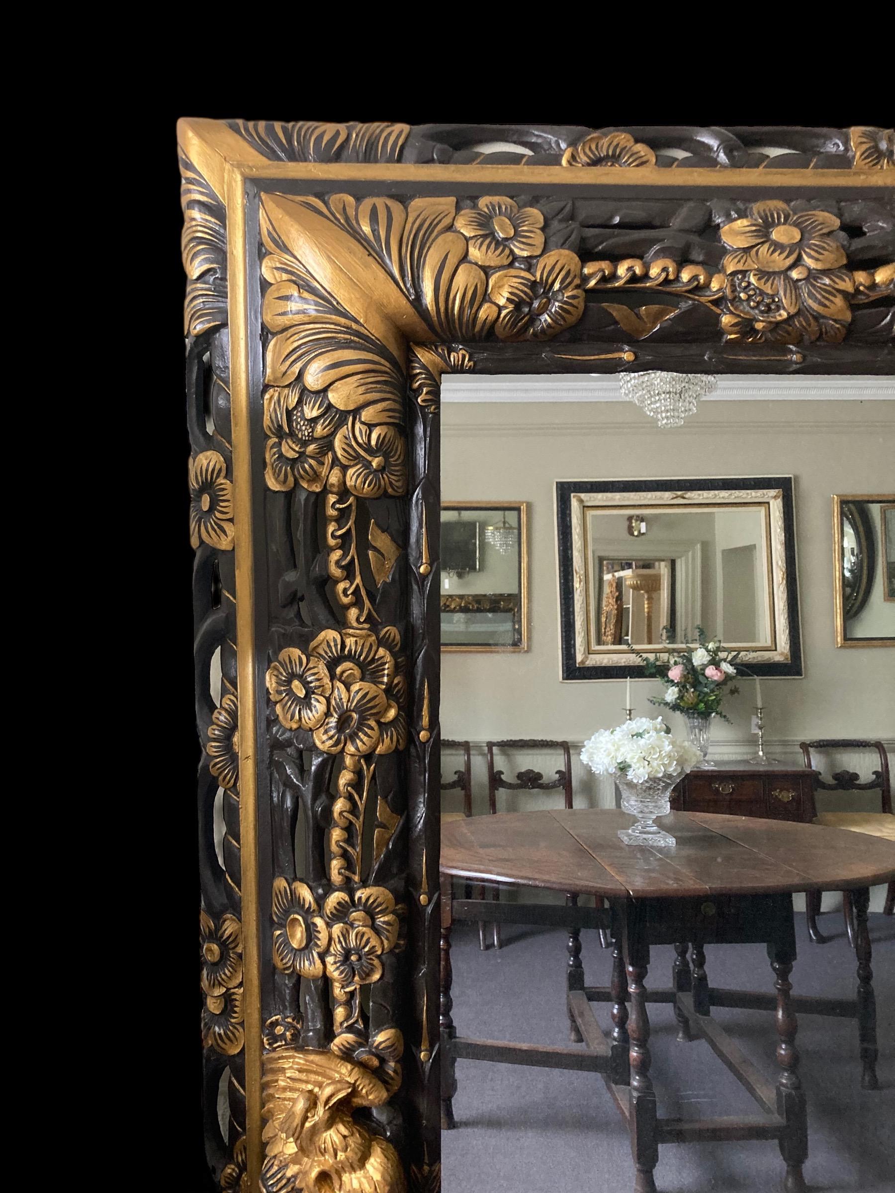 19th Century An Opulent carved and painted late 19th C wall mirror of large proportions For Sale