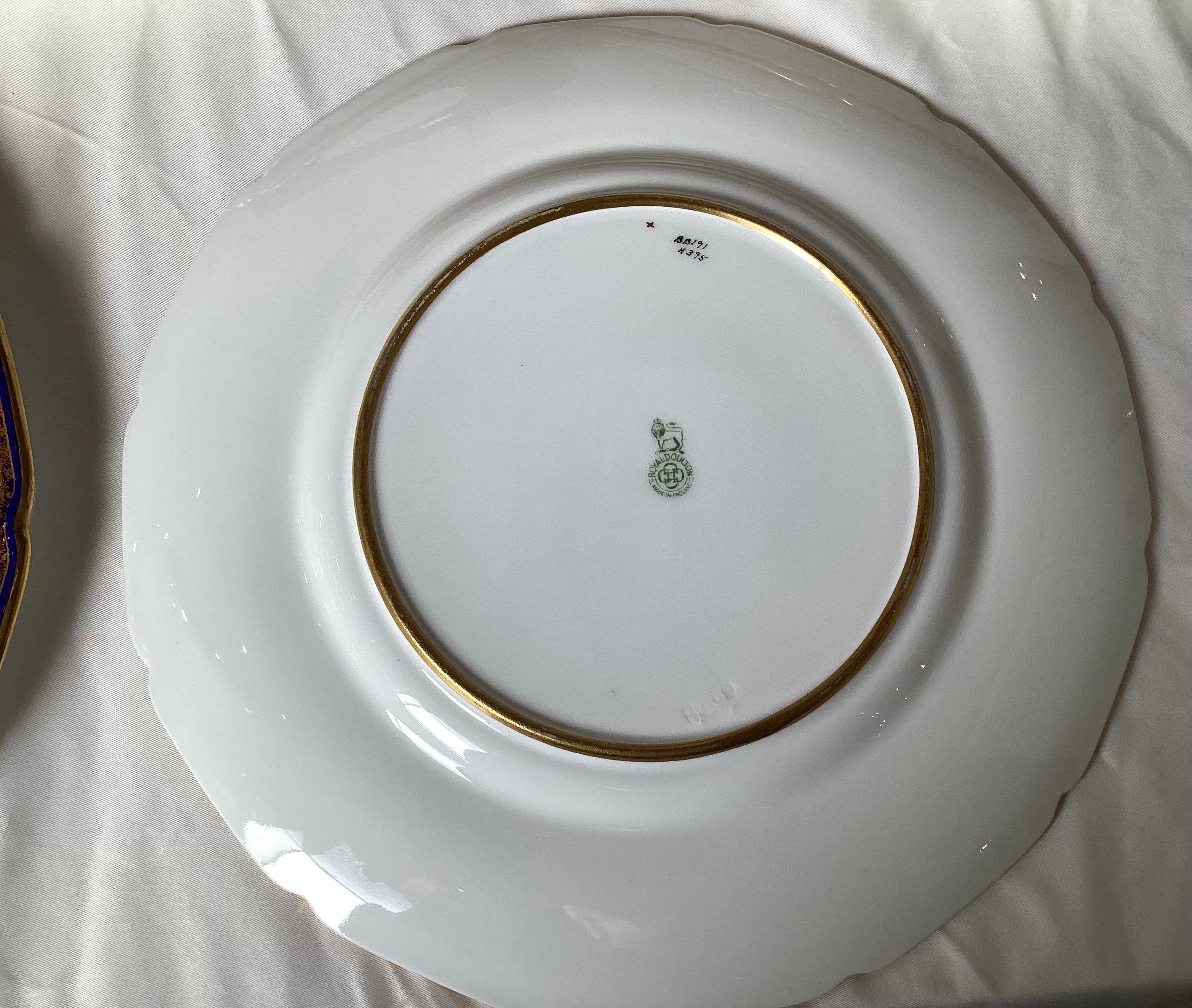 Opulent Set of 12 Ornate English Raised Gilded Cobalt Dinner Service Plates 1
