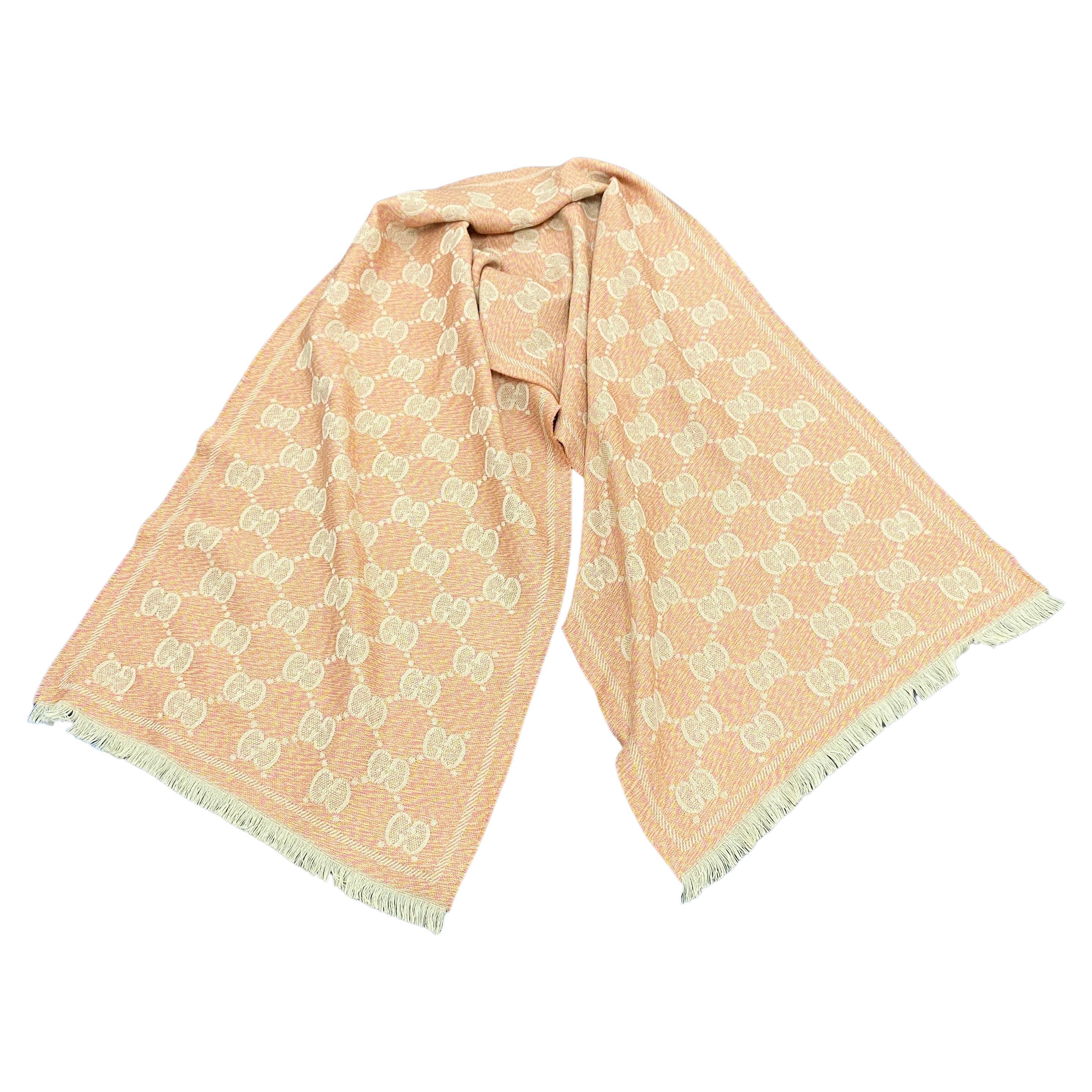 An Orange and Pink Wool Gucci Continuous Logo Scarf