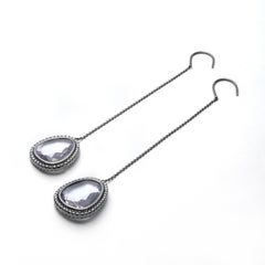 An Order of Bling Amethyst Slice and Diamond Earrings, 18 Karat Black Gold