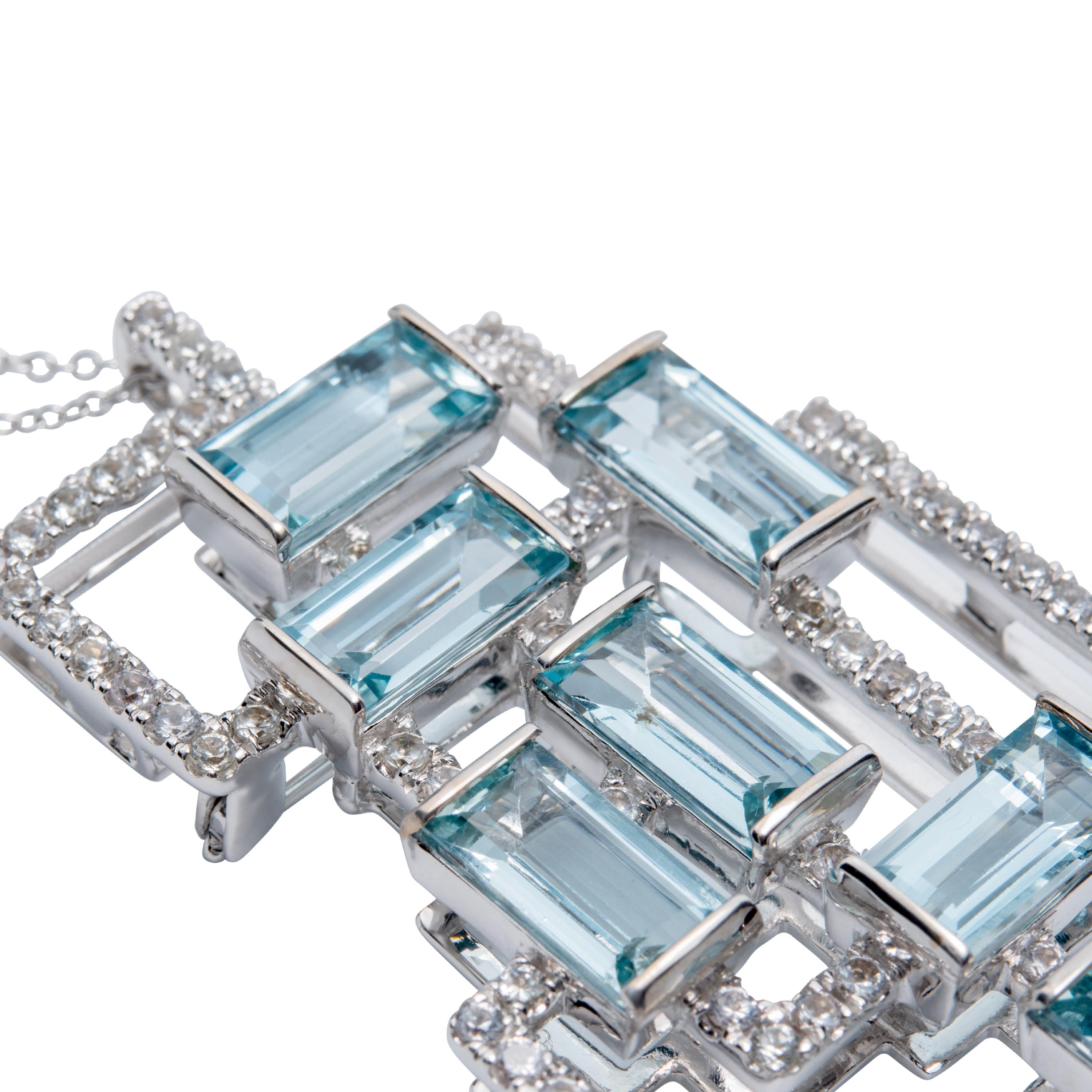 Contemporary An Order of Bling Aquamarine, White Sapphire and Diamond Necklace For Sale