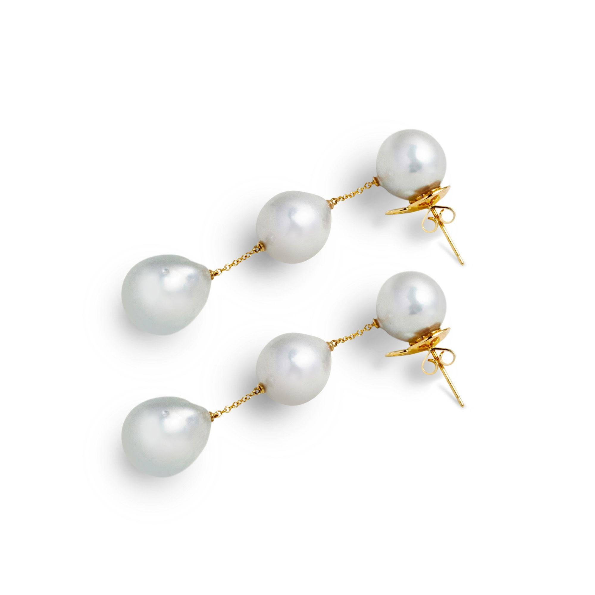Modern An Order of Bling Baroque Pearl Earrings, 18 Karat Yellow Gold For Sale