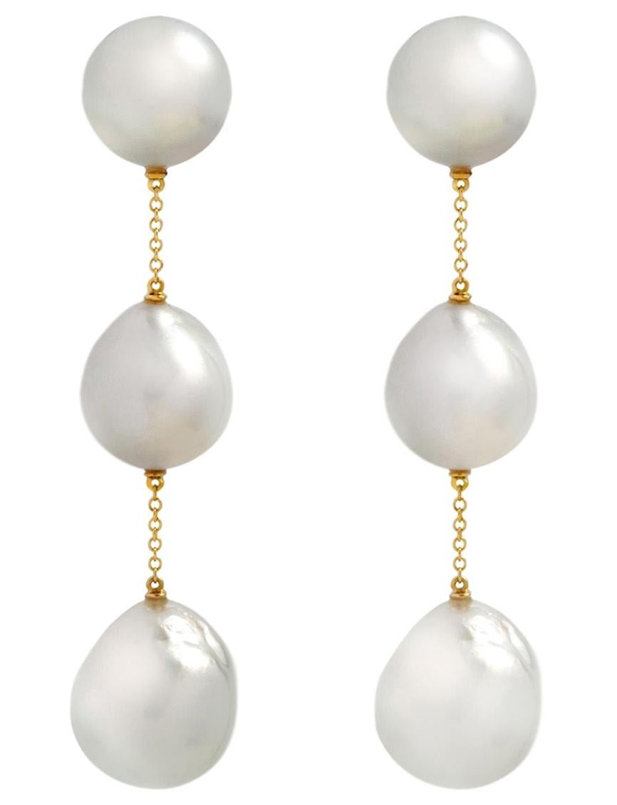 An Order of Bling Baroque Pearl Earrings, 18 Karat Yellow Gold For Sale