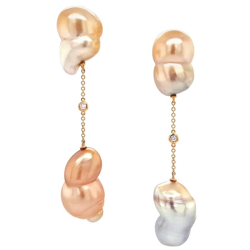 An Order of Bling Baroque South Sea Pearl and Diamond Earrings For Sale