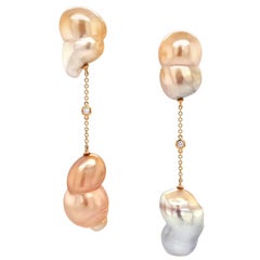 An Order of Bling Baroque South Sea Pearl and Diamond Earrings