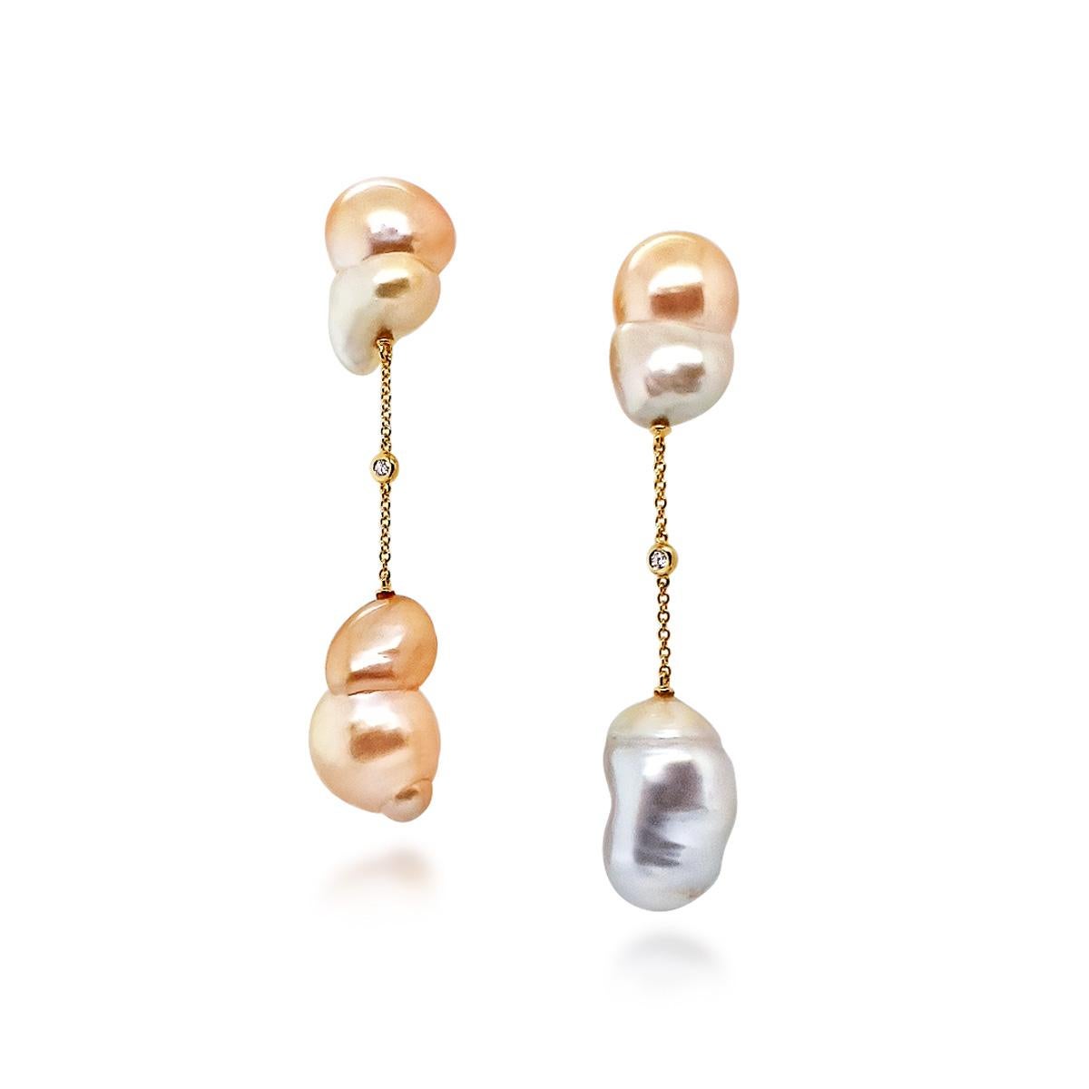 Collection: The Gem Made Me Do It
Title:  “Watercolour Baroque Pearls” Earrings

This is what happens when a Mother Oyster decides its William Turner.  It takes the white and gold lip in its shell and creates a colour graduation that is Art.