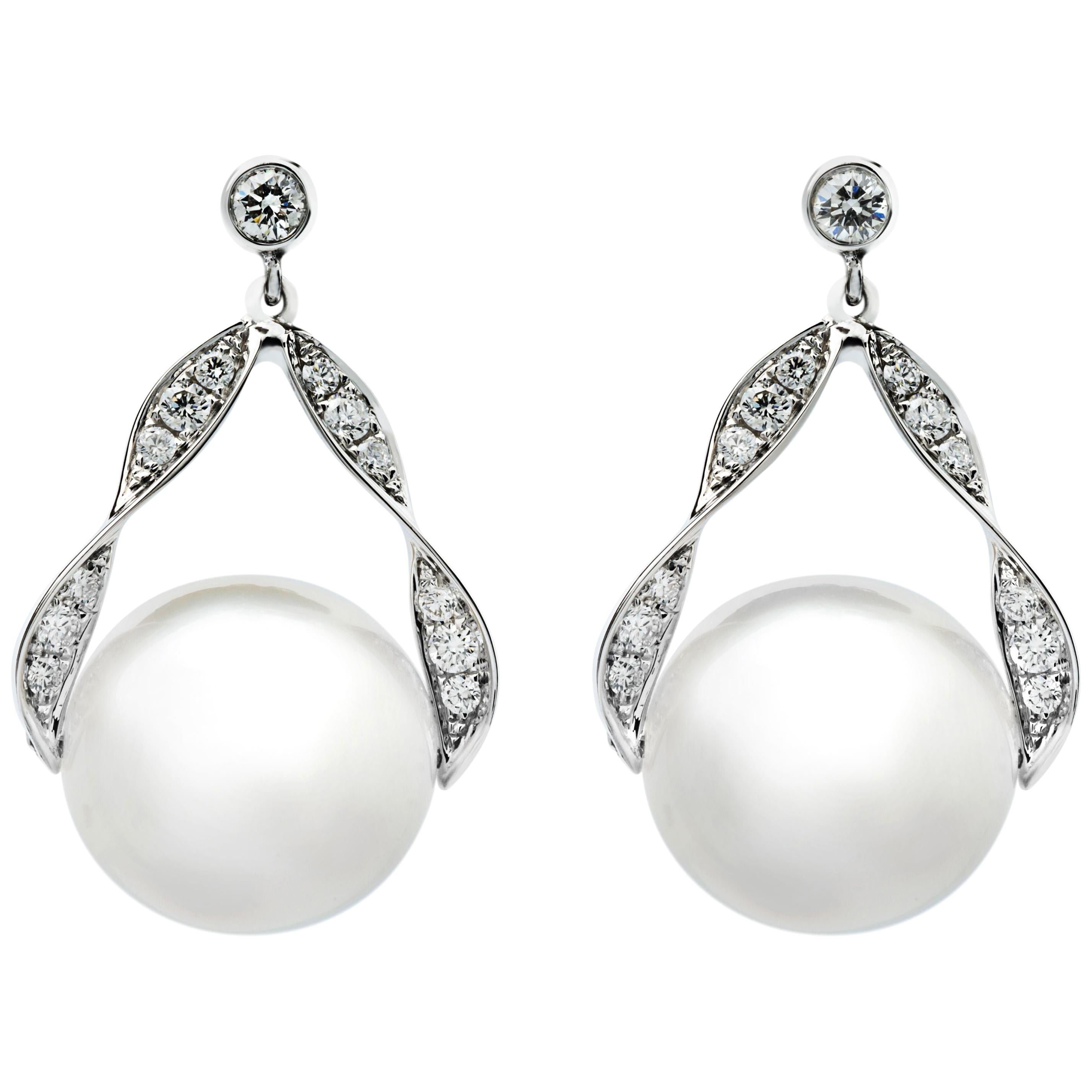 An Order of Bling Diamond and South Sea Pearl Earrings For Sale