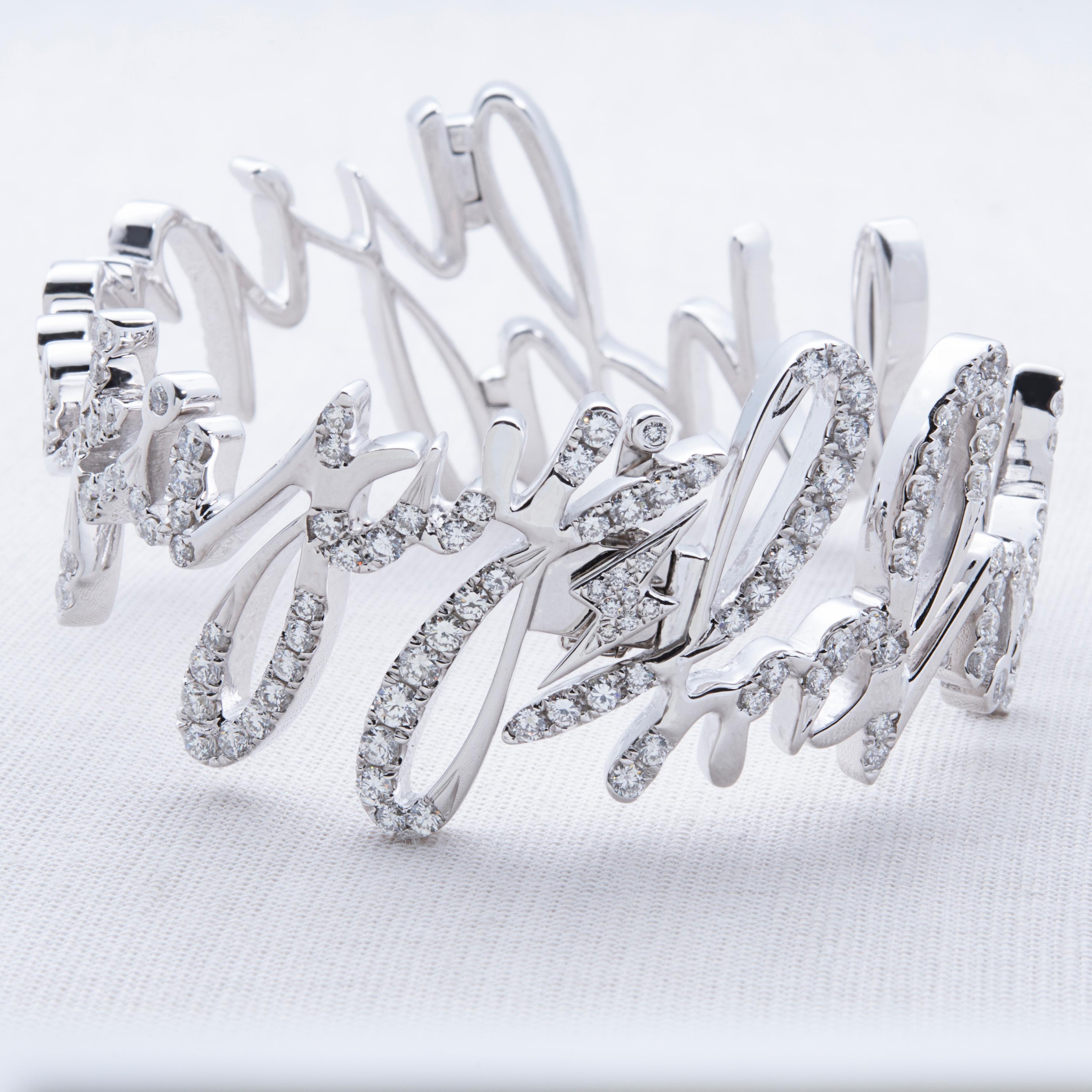 Contemporary Diamond Bangle, 18 Karat White Gold For Sale