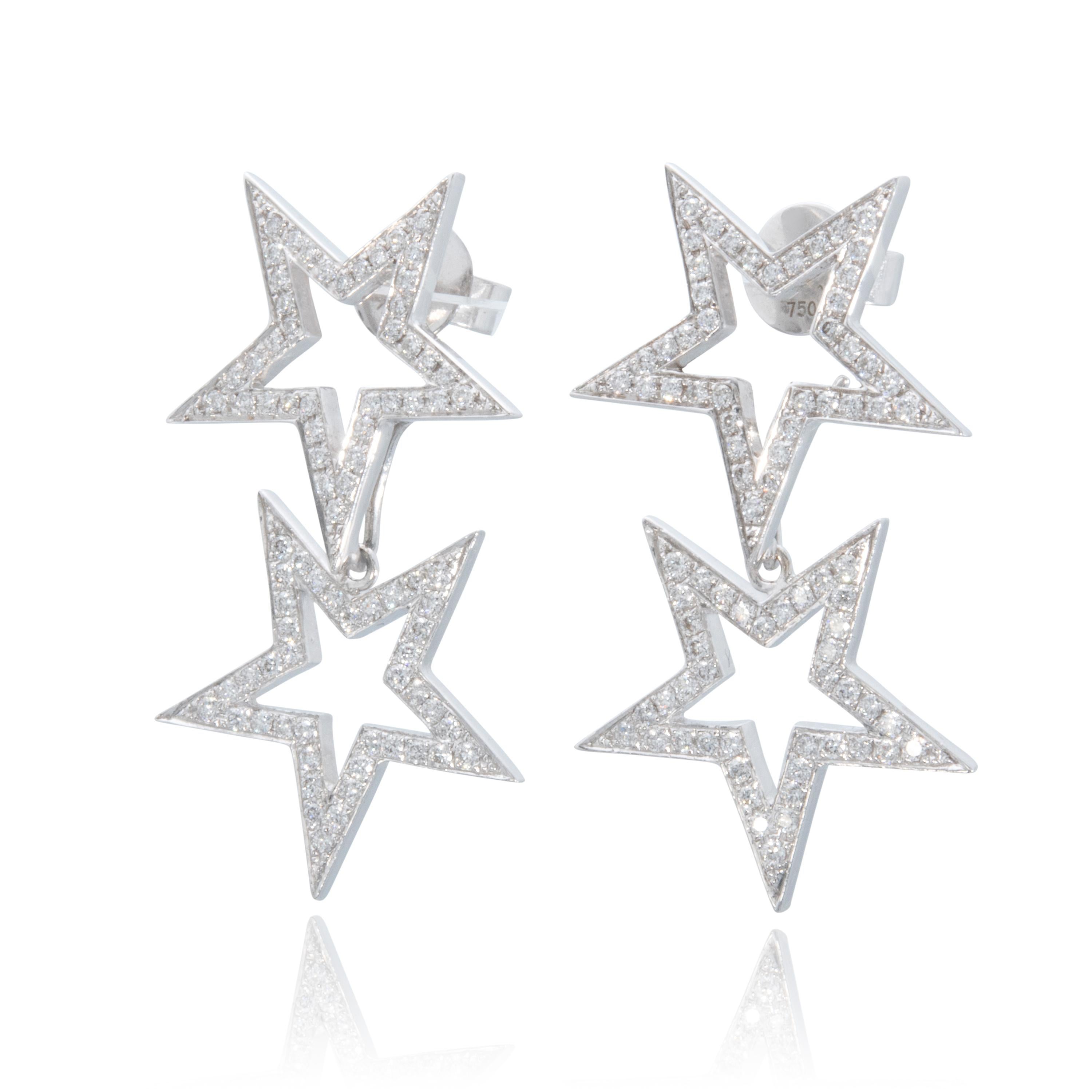 Contemporary An Order of Bling Diamond Star Earrings, 18 Karat White Gold For Sale