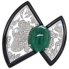 An Order of Bling Emerald, Diamond and Onyx Ring, 18 Karat Gold