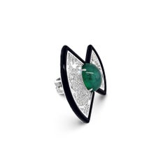 An Order of Bling Emerald, Diamond and Onyx Ring, 18 Karat Gold