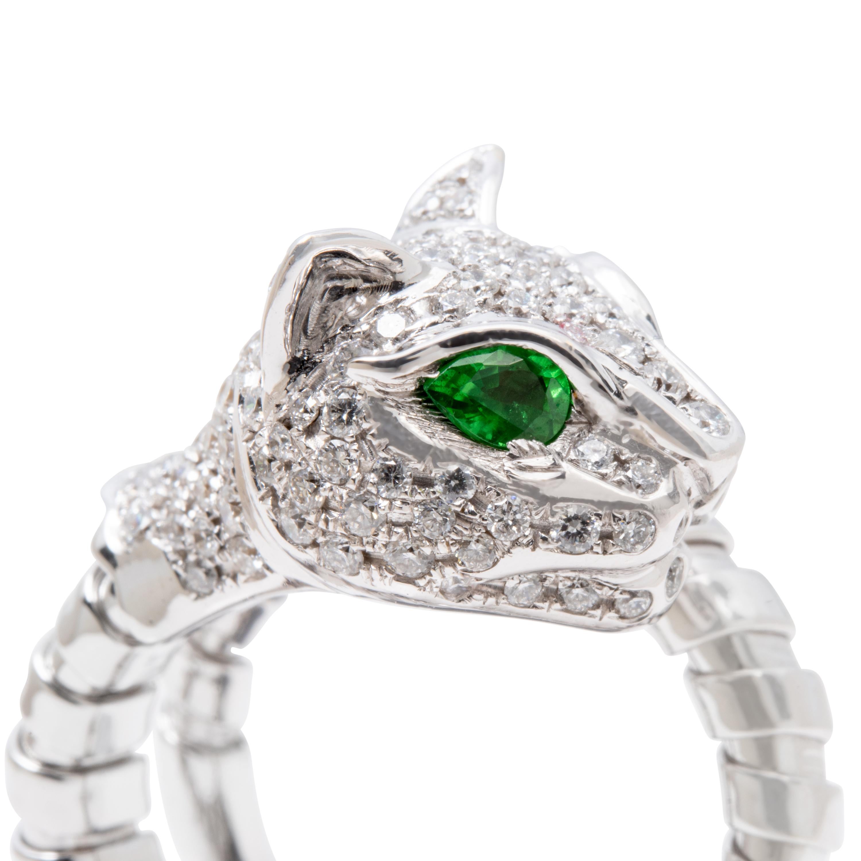 An Order of Bling Tsavorite and Diamond Cat Ring, 18 Karat White Gold In New Condition In Singapore, SG