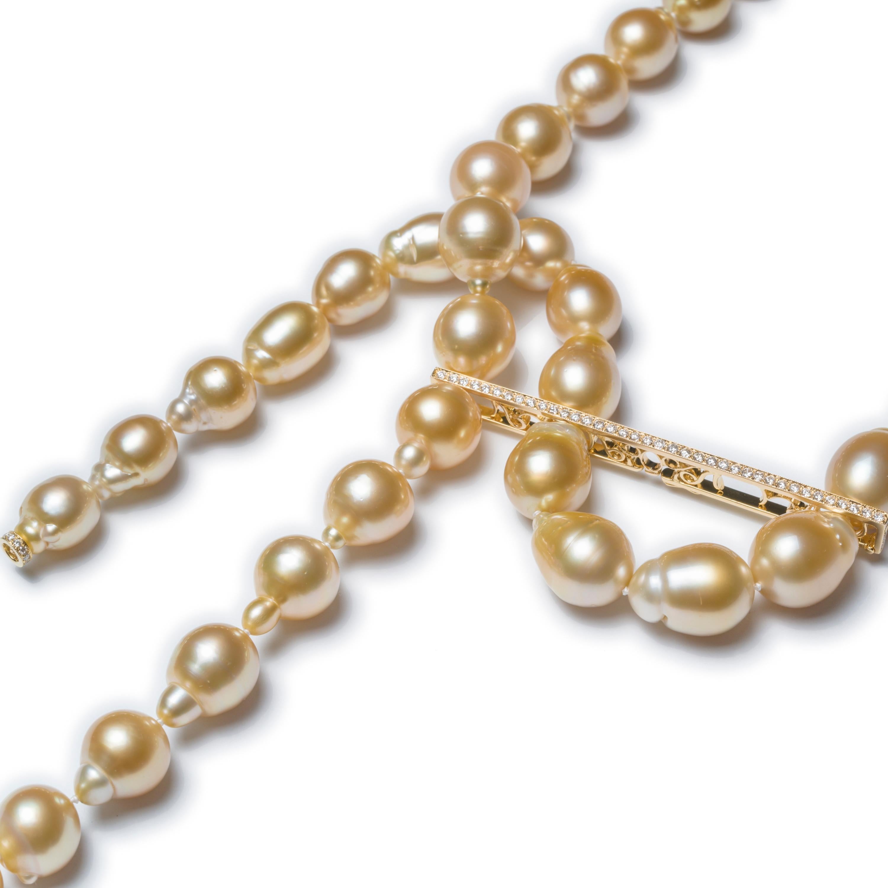 Collection: The Gem Made Me Do It  

Title:  Freestyle Baroque Pearl Necktie


These 50 Baroque Pearls in their quirky shapes wanted to stay true to their unique selves and begged to be a freestyle necktie.  So we designed a diamond bar to allow it