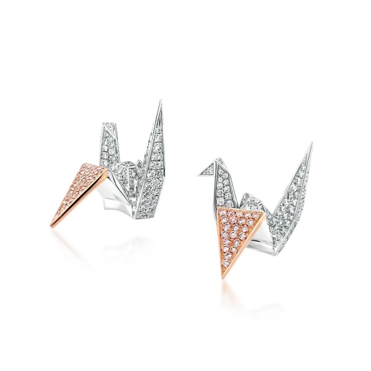 Collection: In Whimsy we Play

Title:  “Ninja Crane” Pink Diamond Edition Earrings

These limited edition earrings are for the art loving lady with large doses of daring. After all, who else would don earrings with angular sharp lines that could