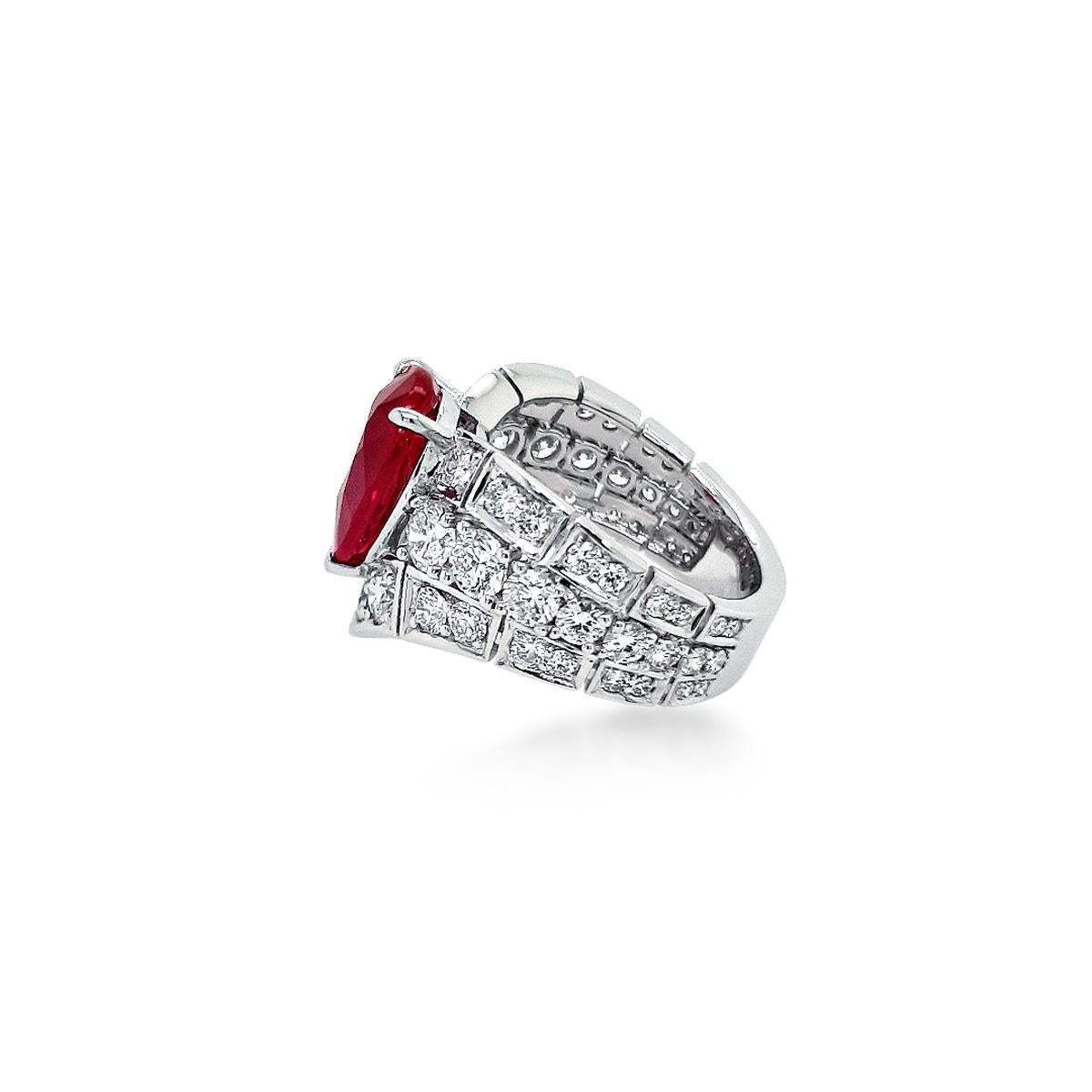 Pear Cut An Order of Bling Unheated Ruby and Diamond Ring For Sale
