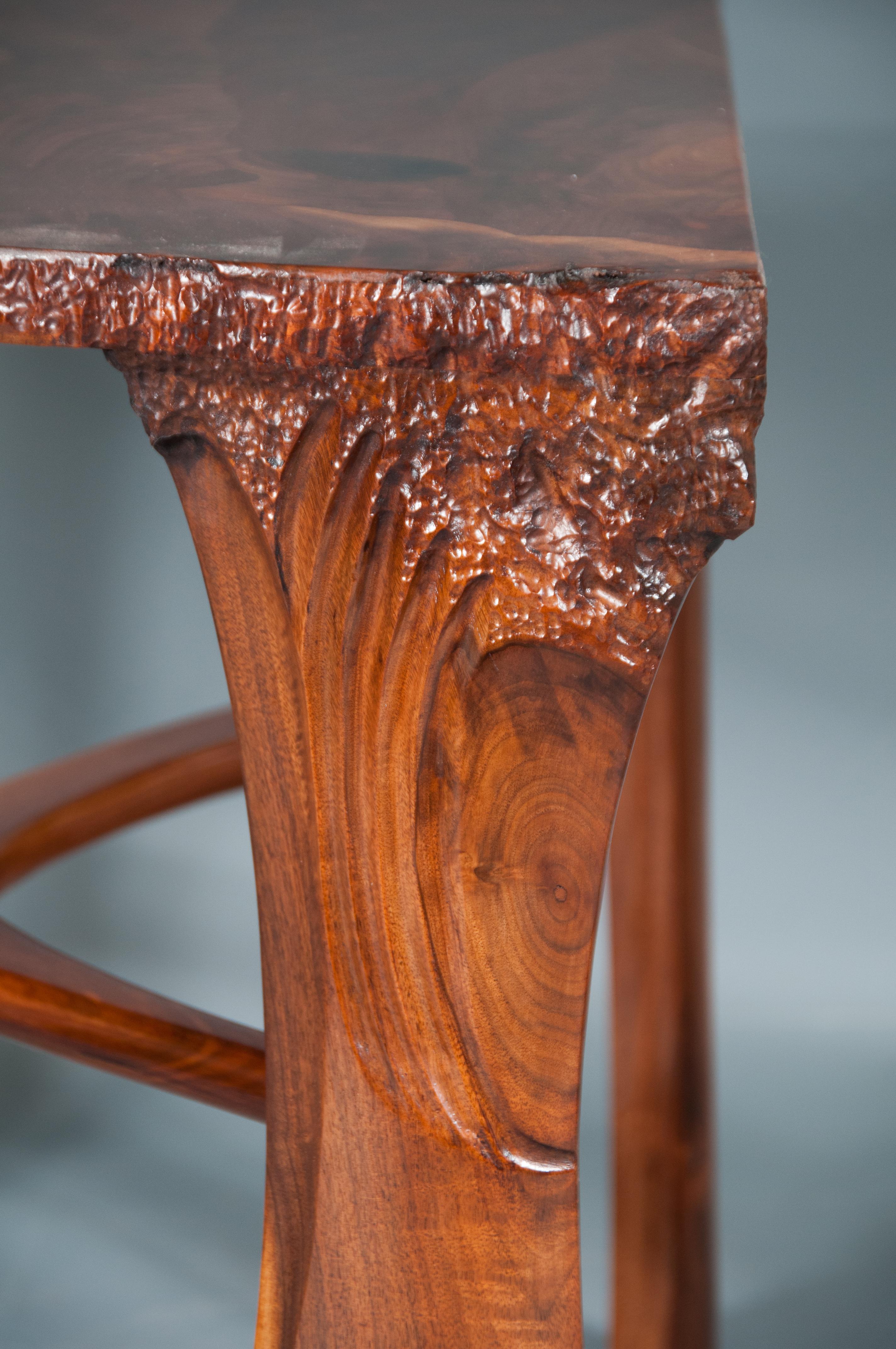 Matching 3 Piece Set Of A Semi-Round Sculptural Live Edge Coffee and End Tables For Sale 2