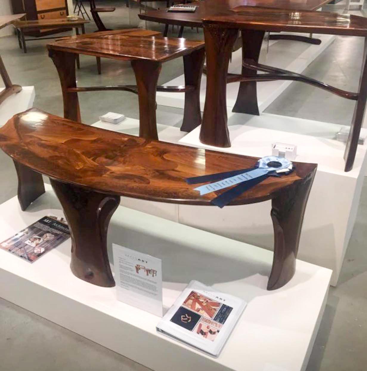 Matching 3 Piece Set Of A Semi-Round Sculptural Live Edge Coffee and End Tables For Sale 6