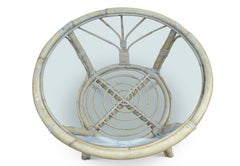 An Organic Bamboo & Glass Rattan Circular Low Table