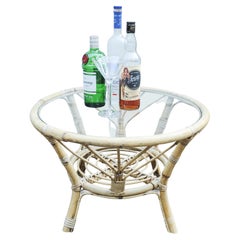An Organic Bamboo & Glass Rattan Circular Low Table 