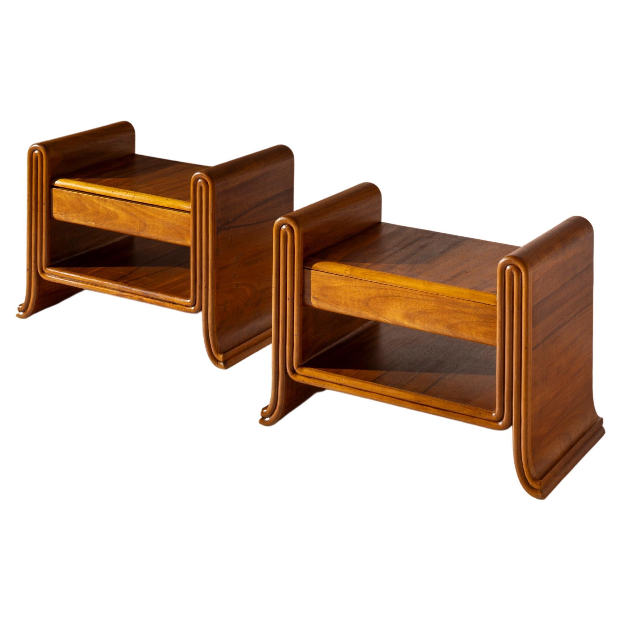 An organic pair of bedside tables made of teak, Italy, 1930s For Sale