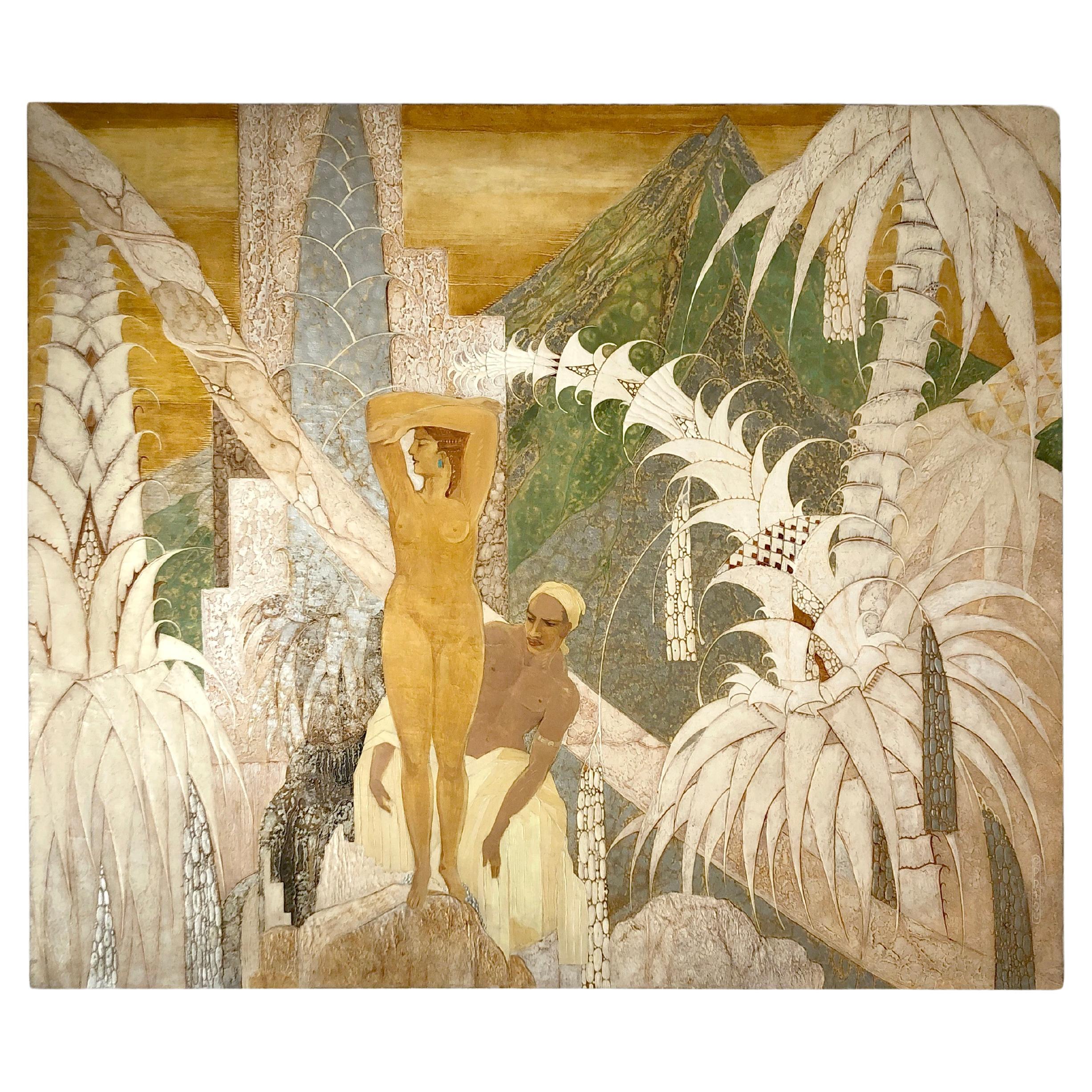 Art Deco An ORIENTALIST ART-DECO Oil on Panel PAINTING by GASTON PRIOU, France 1930