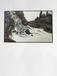 MIRROR gravé d'un ORIENTALIST ART-DECO PAINTING de G. FANNEE,  France 1930