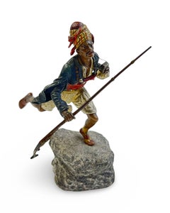 An Orientalist Bergman Vienna Bronze Figure Of A Running Moorish Warrior