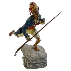 An Orientalist Bergman Vienna Bronze Figure Of A Running Moorish Warrior