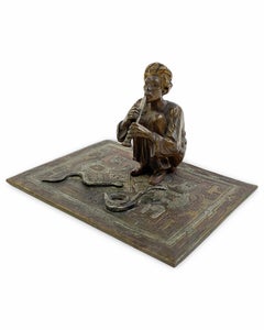 An Orientalist Cold-Painted Bronze Sculpture Of A Snake Charmer, Franz Bergman