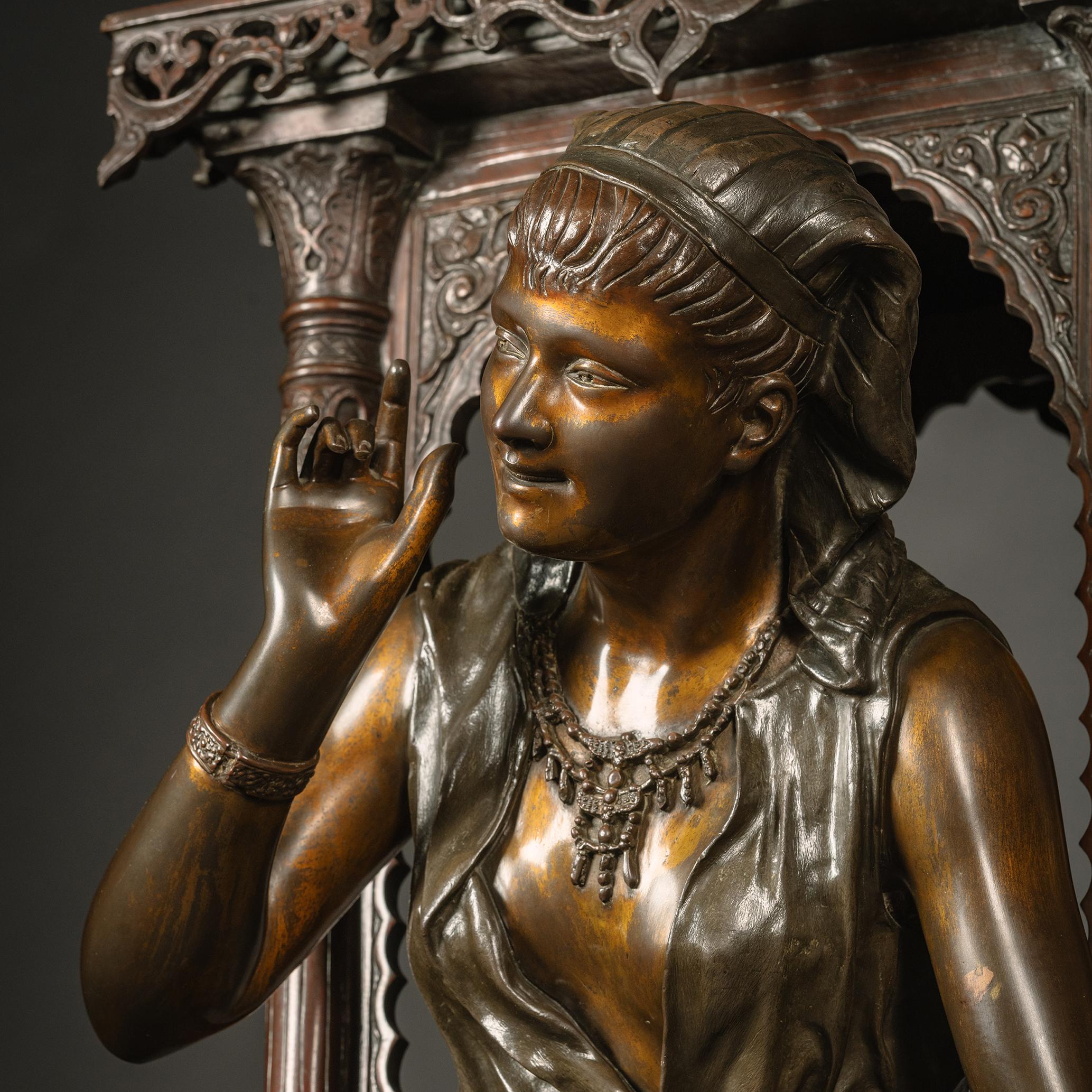 Orientalische lebensgroße figurale Bronzestatue in Bronzeform, Louis Hottot zugeschrieben (Patiniert) im Angebot