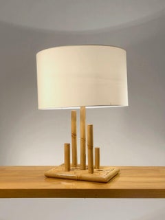 A MODERN BRUTALIST Bamboo TABLE LAMP, AUDOUX-MINNET Style, France 1970