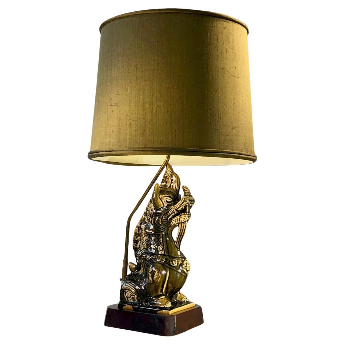 An ORIENTALIST NEOCLASSICAL CHINESE DRAGON Ceramic TABLE LAMP, France 1950 For Sale
