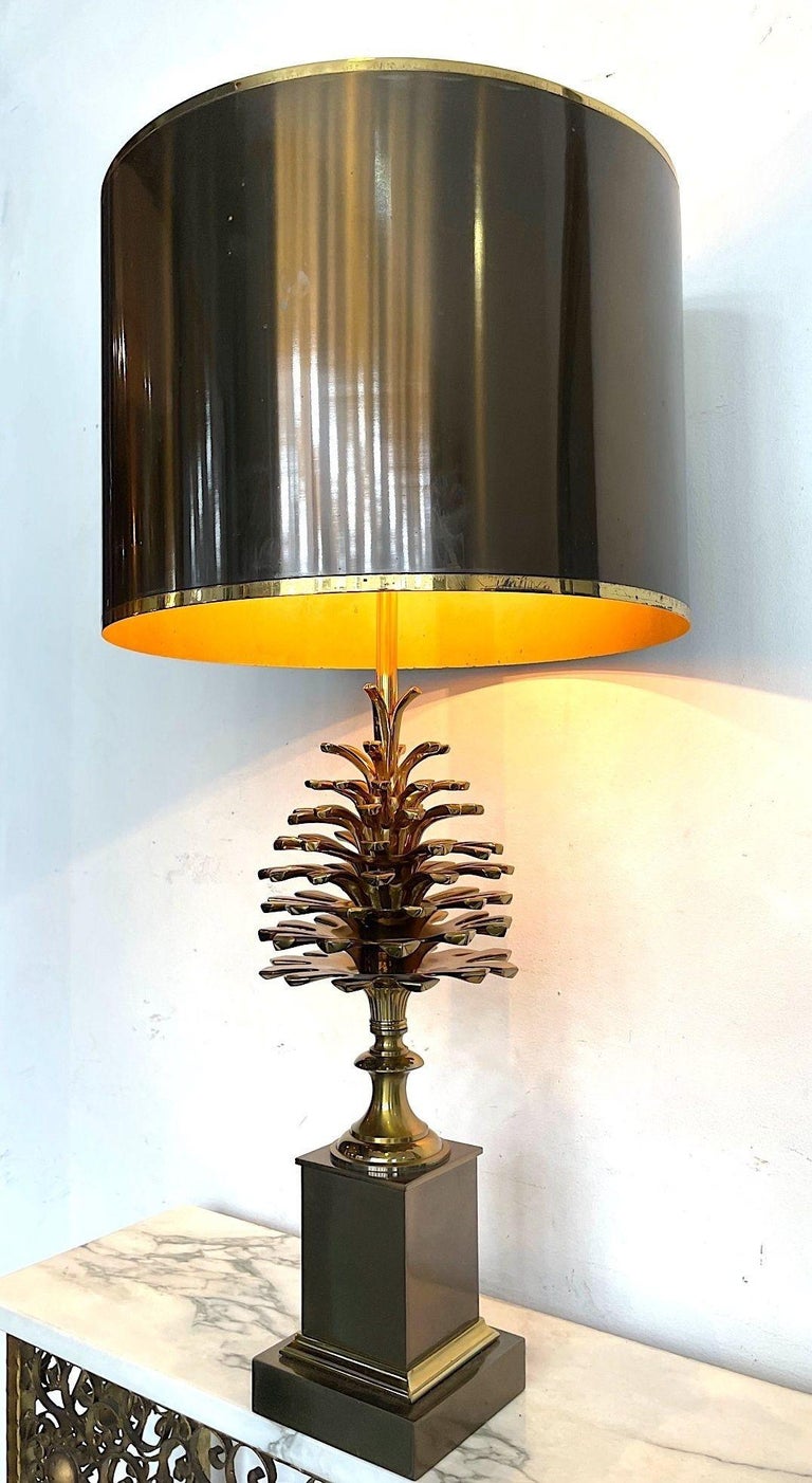 Original 1960s, Maison, Charles Bronze and Brass Pinecone Lamp by Jean Charles For Sale 4