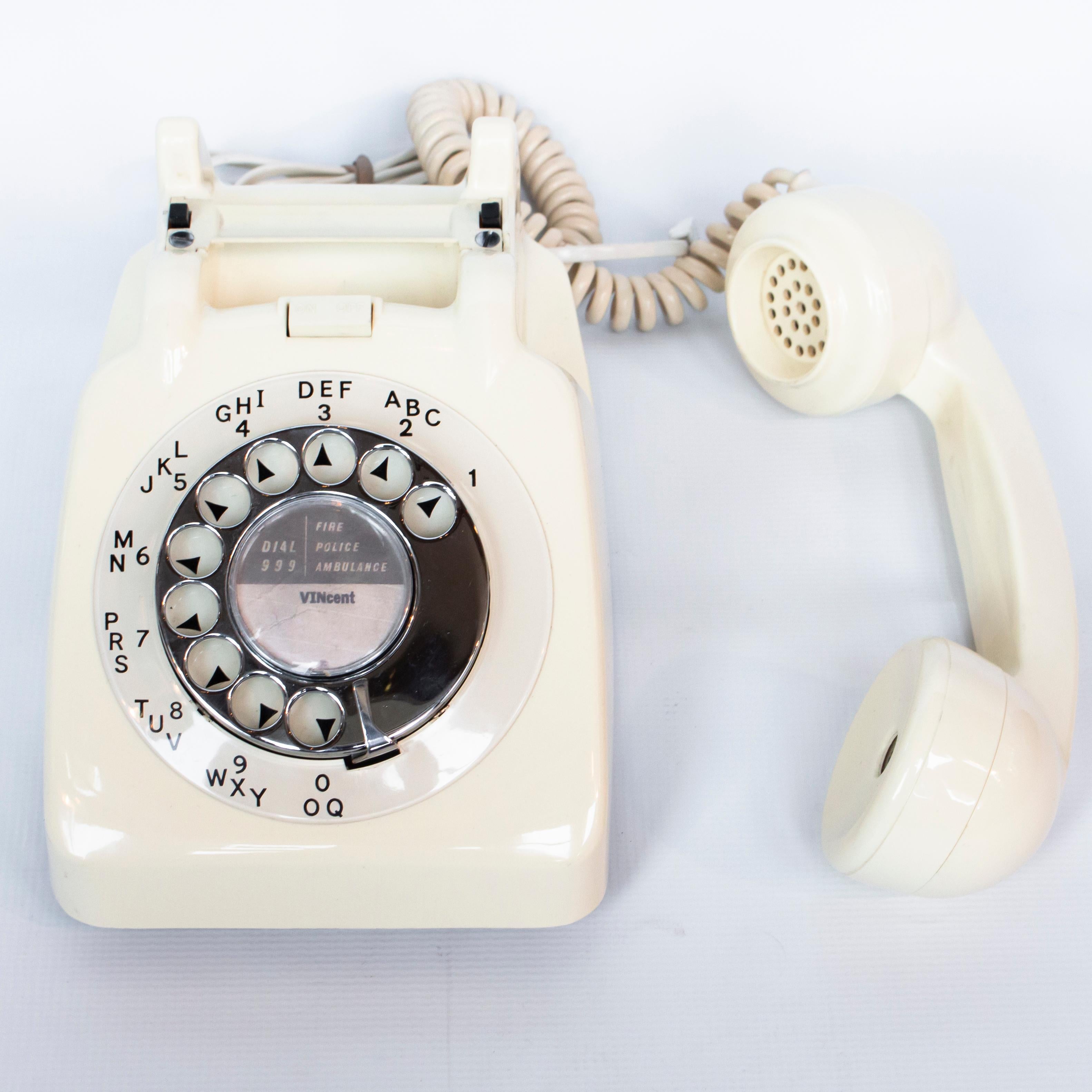 Art Deco Original 1961 GPO Model 706 Telephone in Ivory, On/Off Bell Feature