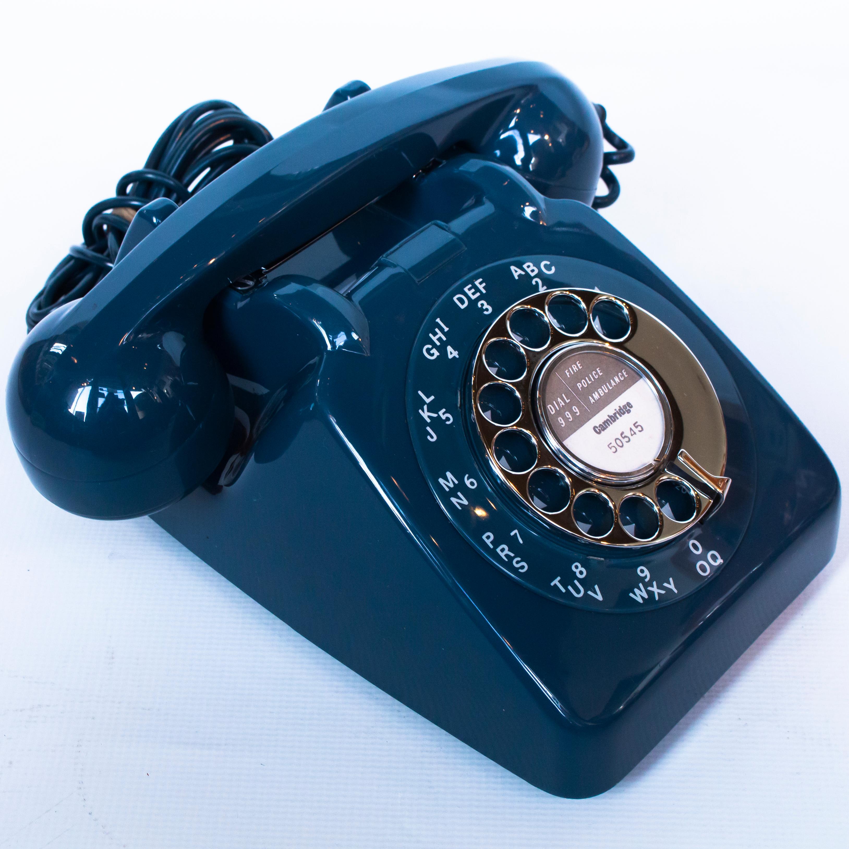 Art Deco Original 1963 GPO Model 706 Telephone in Blue, Original Nylon Carrying Strap