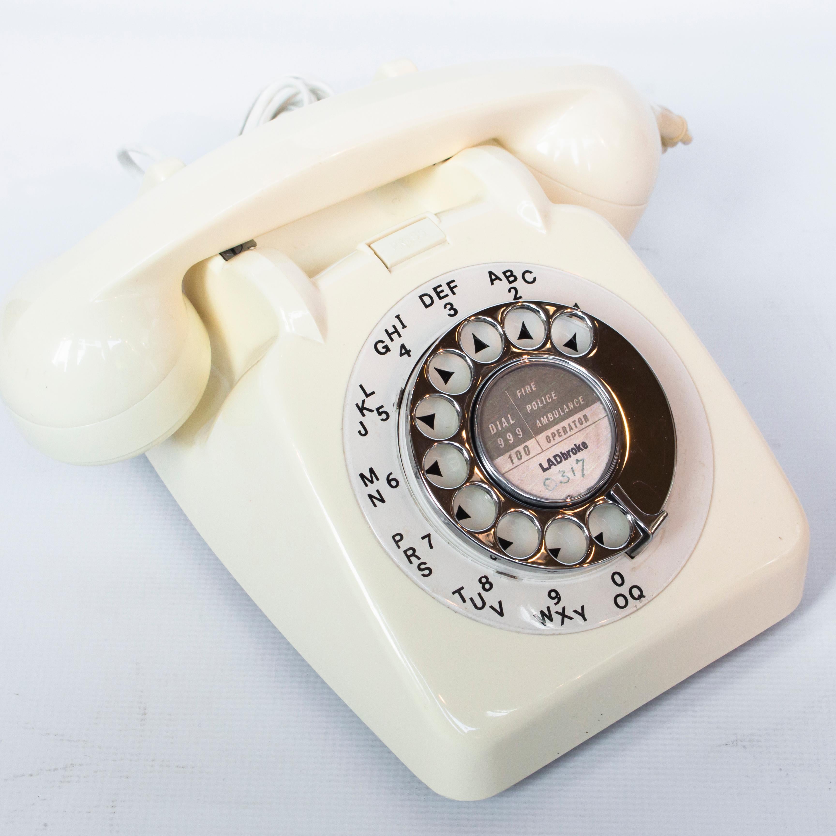 Art Deco Original 1963 GPO Model 706 Telephone in Ivory, Original Nylon Carrying Strap