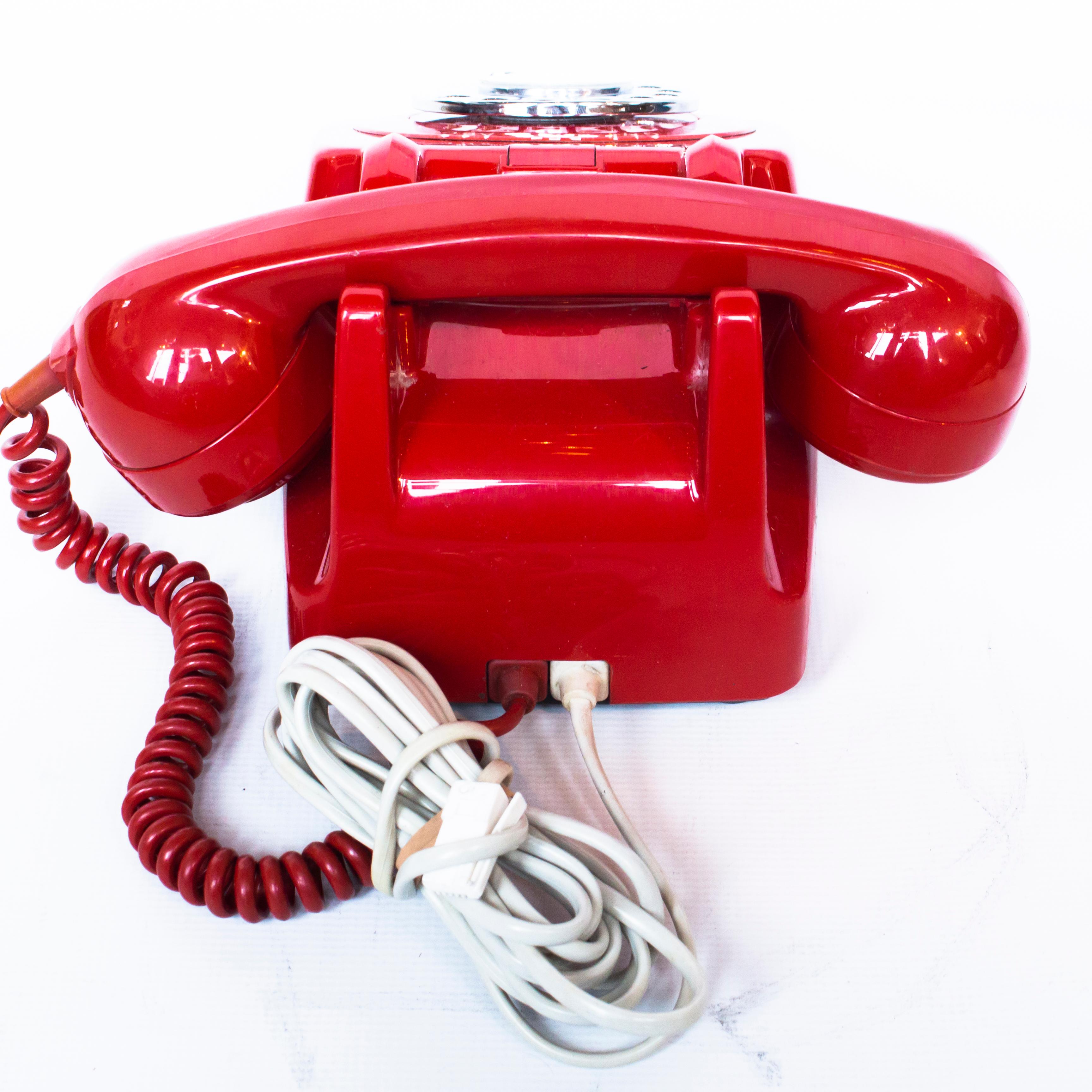 Art Deco Original 1972 GPO Model 746 Telephone in Red, Original Nylon Carrying Strap