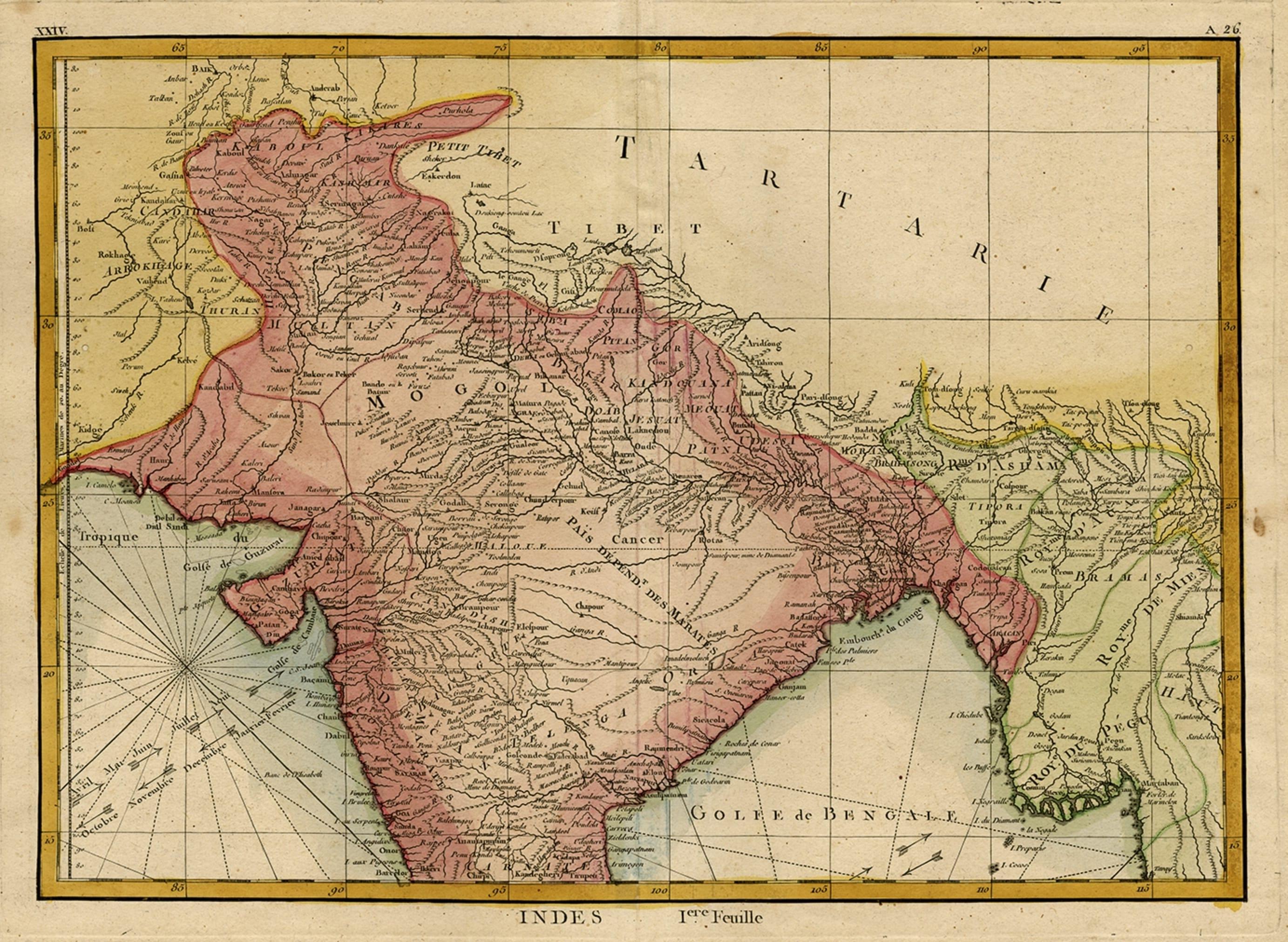 Eine farbenfrohe und farbenfrohe Karte von Nordindien mit umgebenden Regionen, 1783 im Zustand „Gut“ im Angebot in Langweer, NL