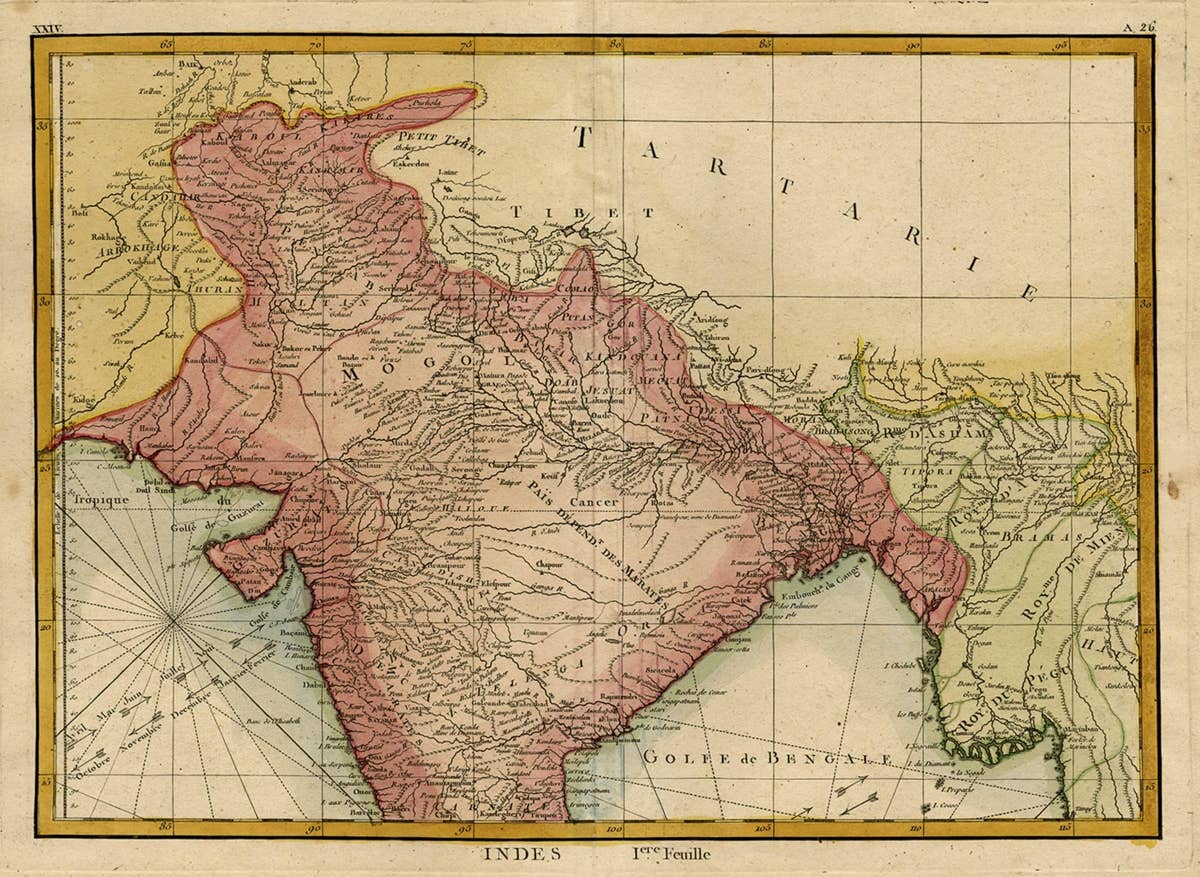 Original and Colourful Map of Northern India with Surrounding Regions, 1783