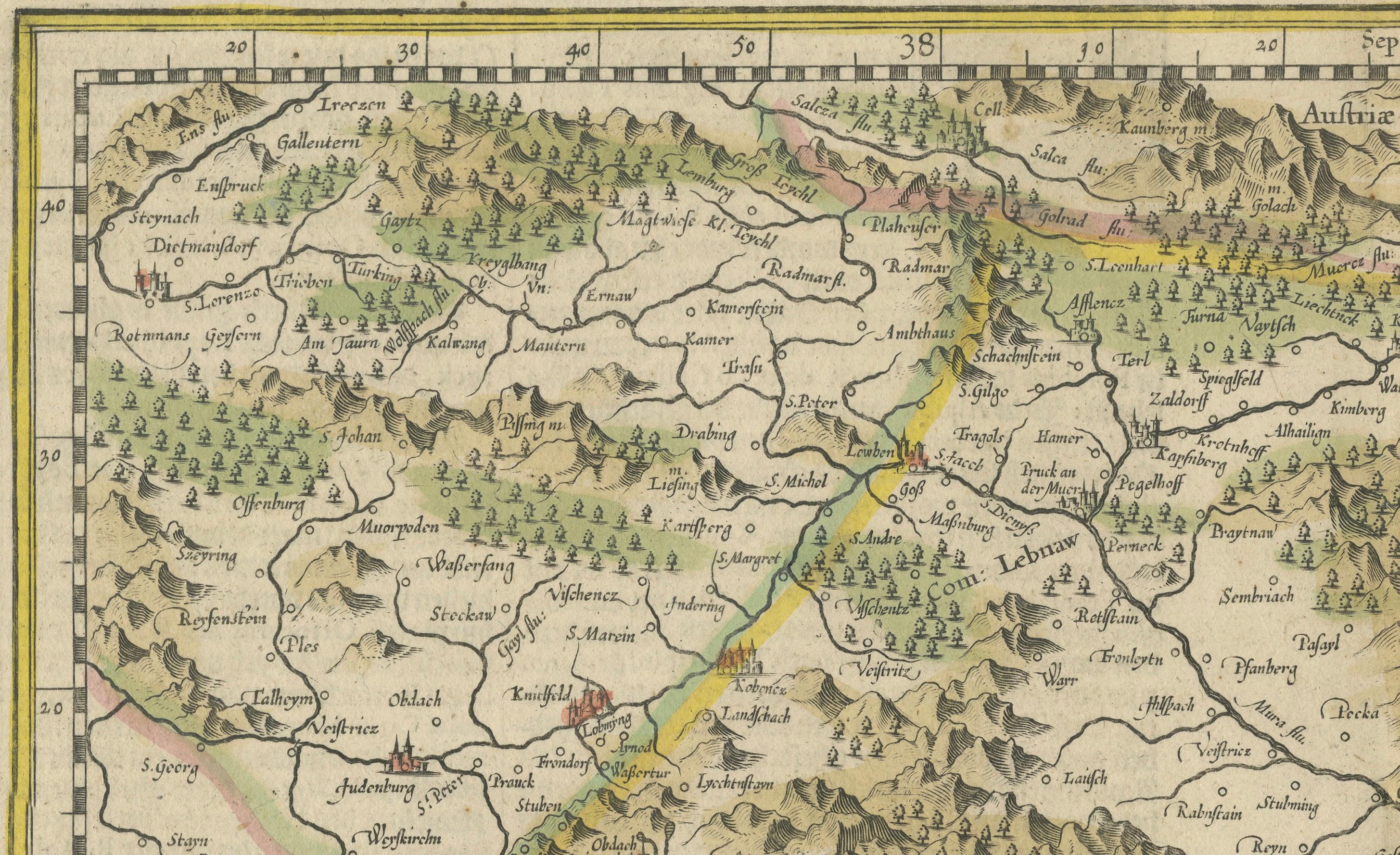 Engraved An Original Antique Mid-17th Century Blaeu Map of Styria in Southeastern Austria For Sale