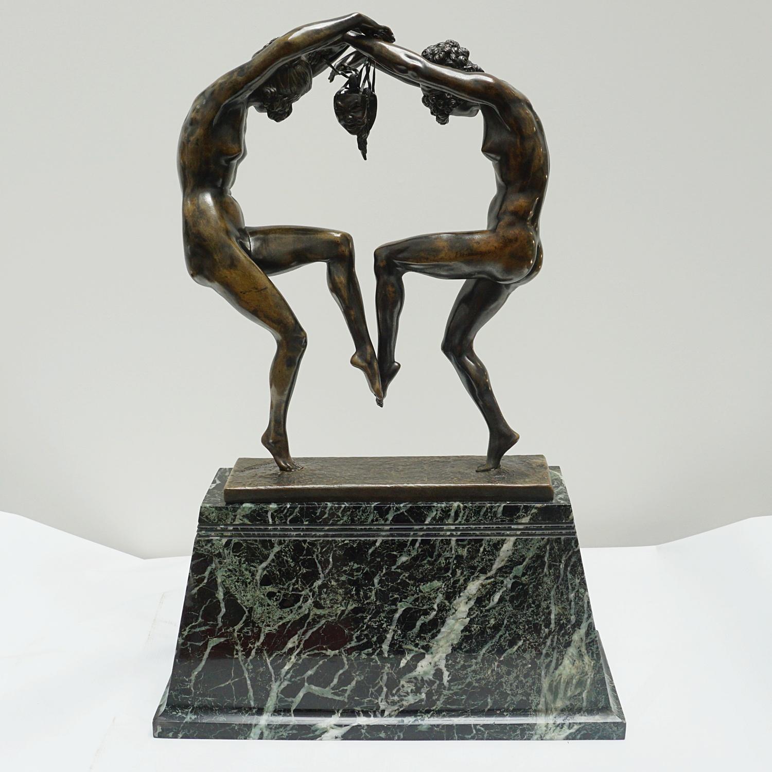 Sculpture française Art déco d'origine en bronze et marbre, vers 1920 en vente 9