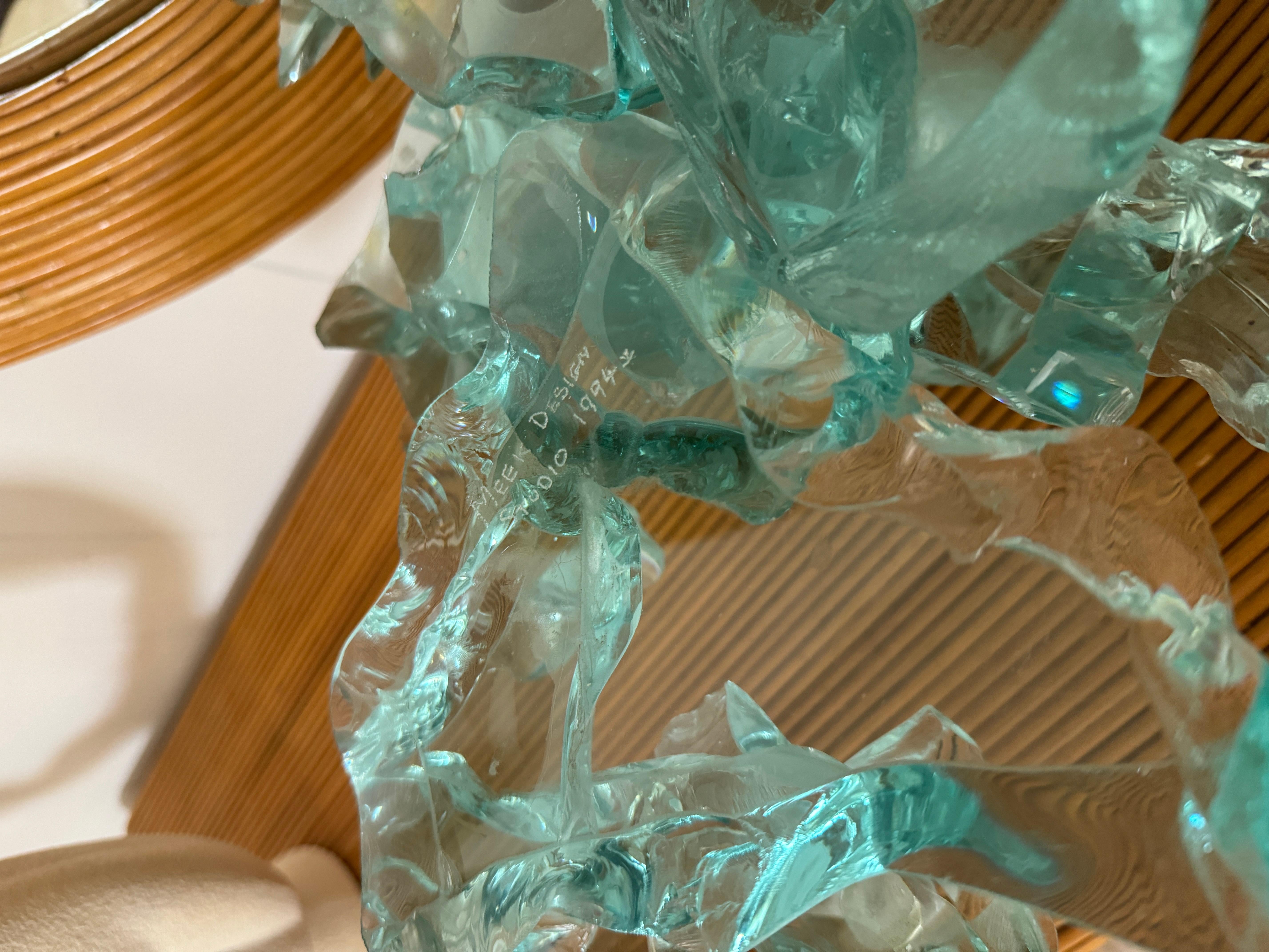 An original Bill Meek Studios stacked glass candelabra art sculpture. Faux ice! For Sale 5