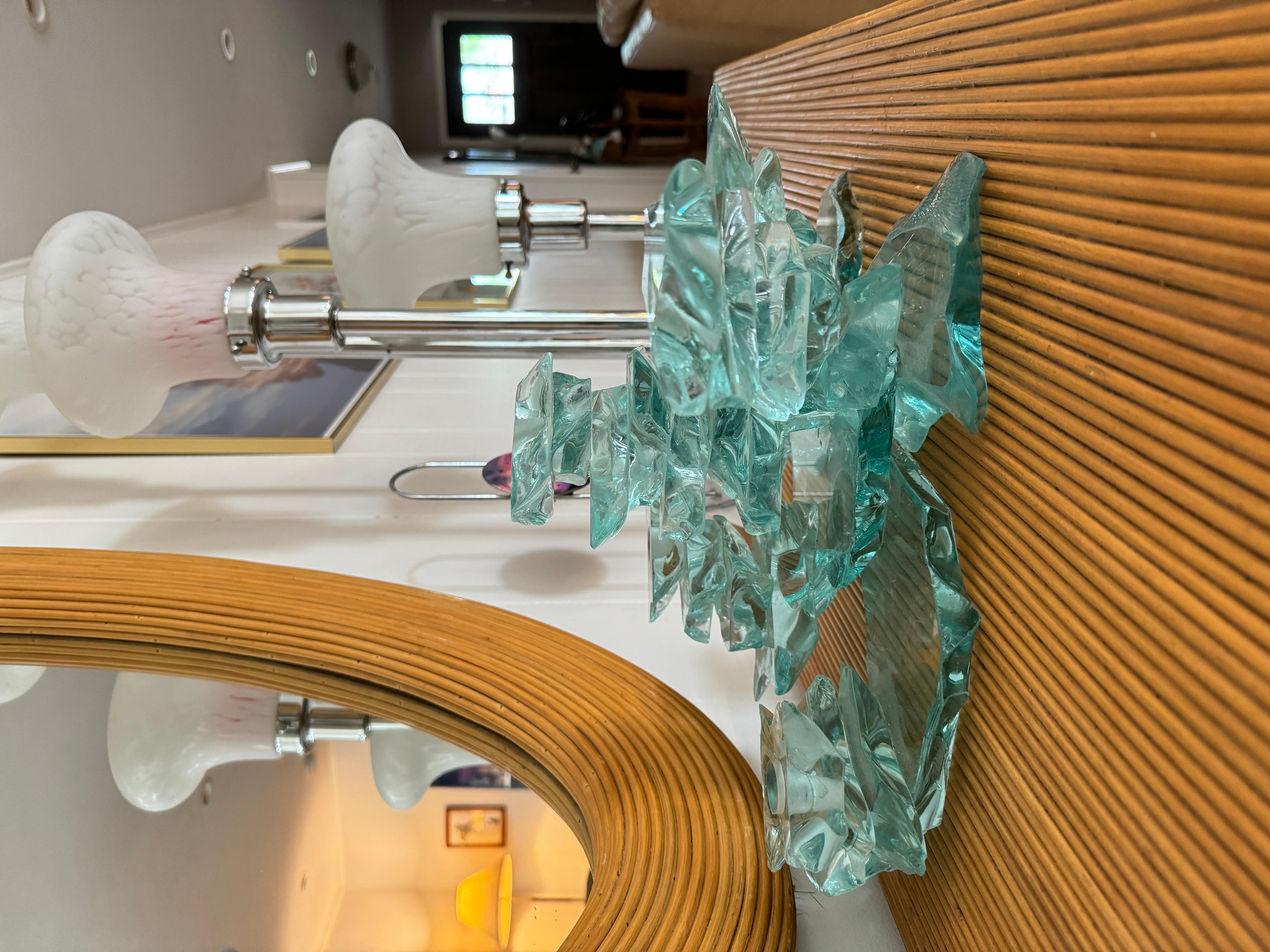 An original Bill Meek Studios stacked glass candelabra art sculpture. Faux ice! For Sale 7