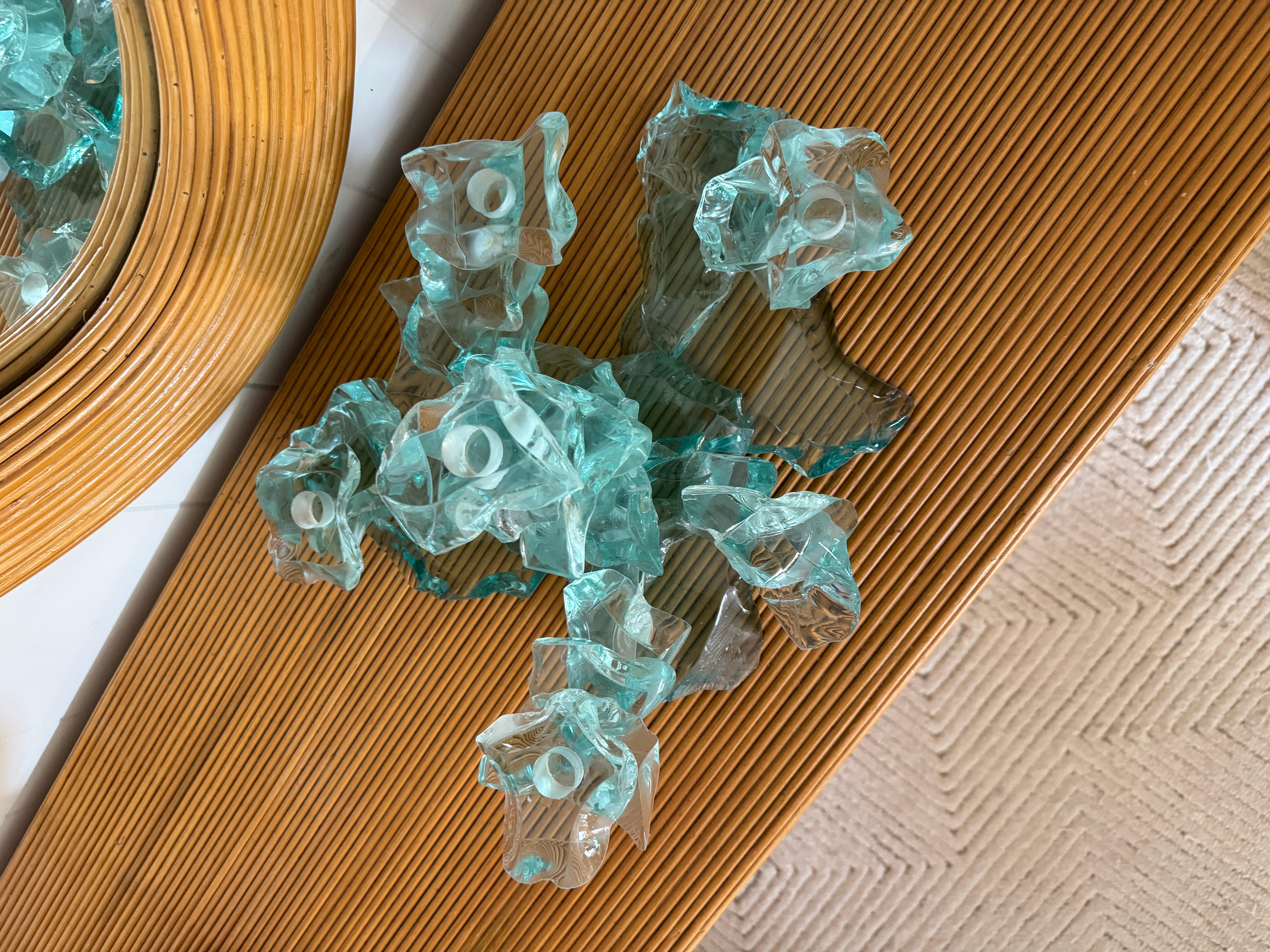 An original Bill Meek Studios stacked glass candelabra art sculpture. Faux ice! For Sale 11