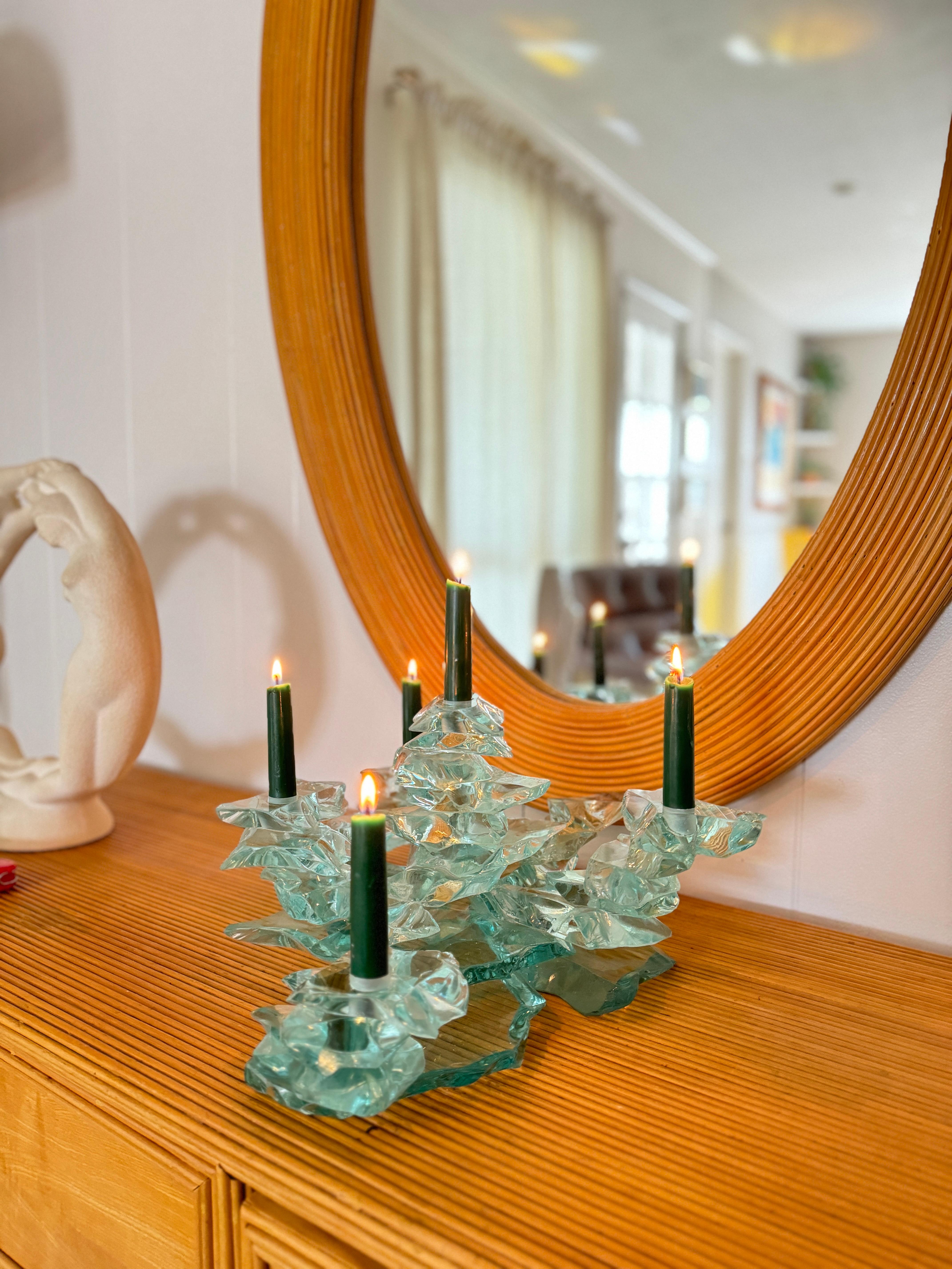 An original Bill Meek Studios stacked glass candelabra art sculpture. Faux ice! For Sale 2