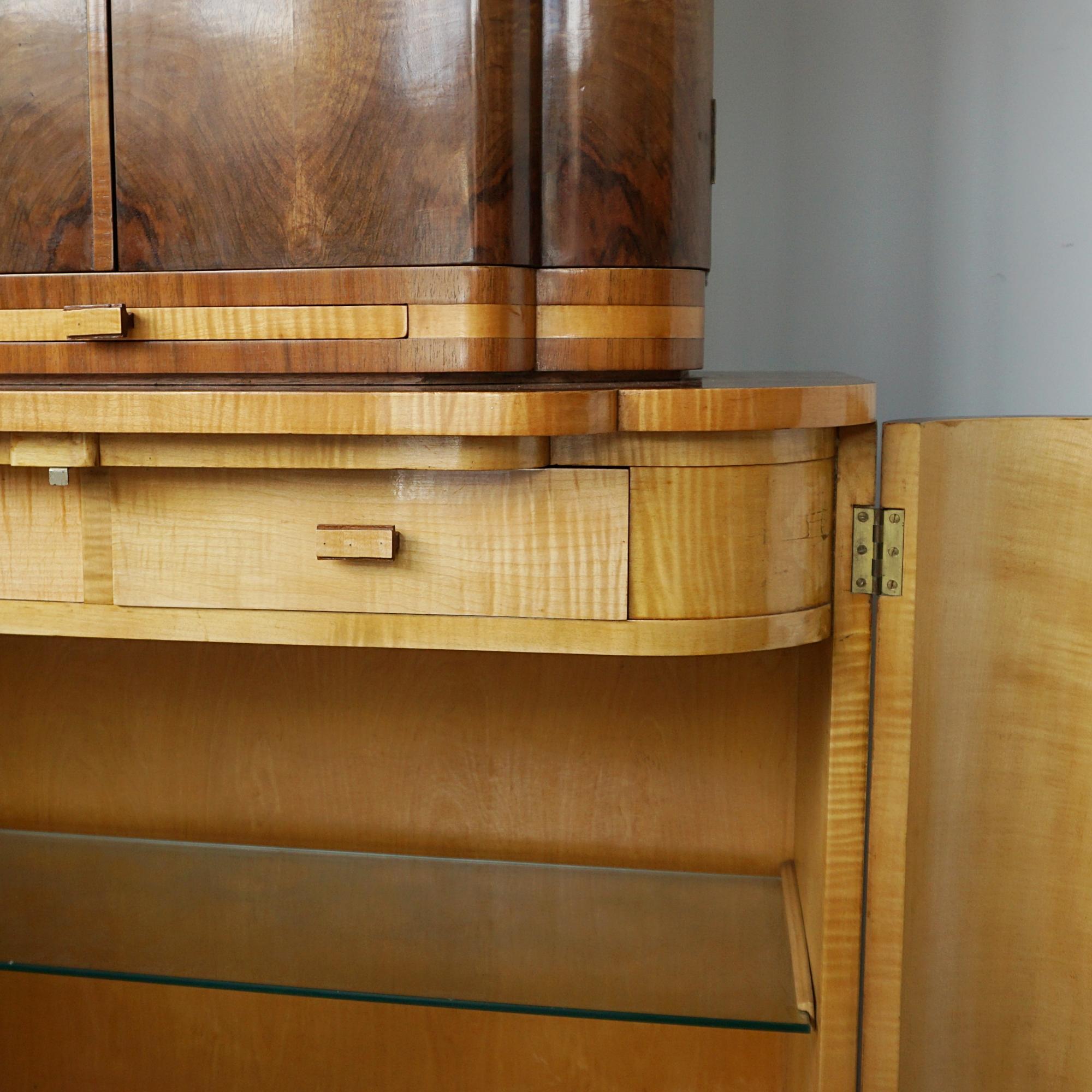 An Original Burr Walnut and Satin Birch Art Deco Cocktail Cabinet 4