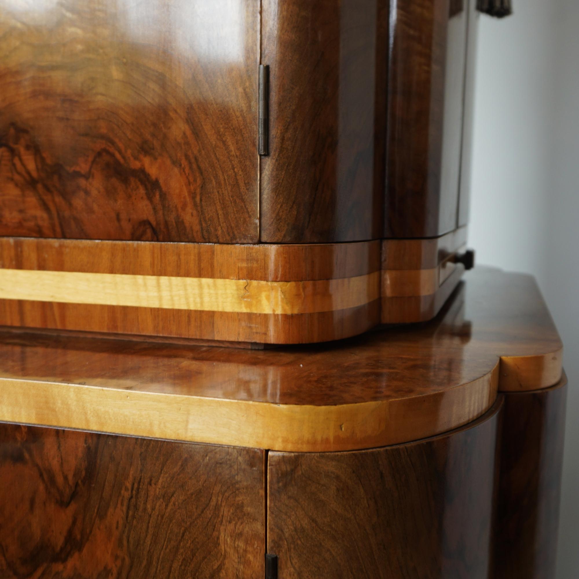 An Original Burr Walnut and Satin Birch Art Deco Cocktail Cabinet 8