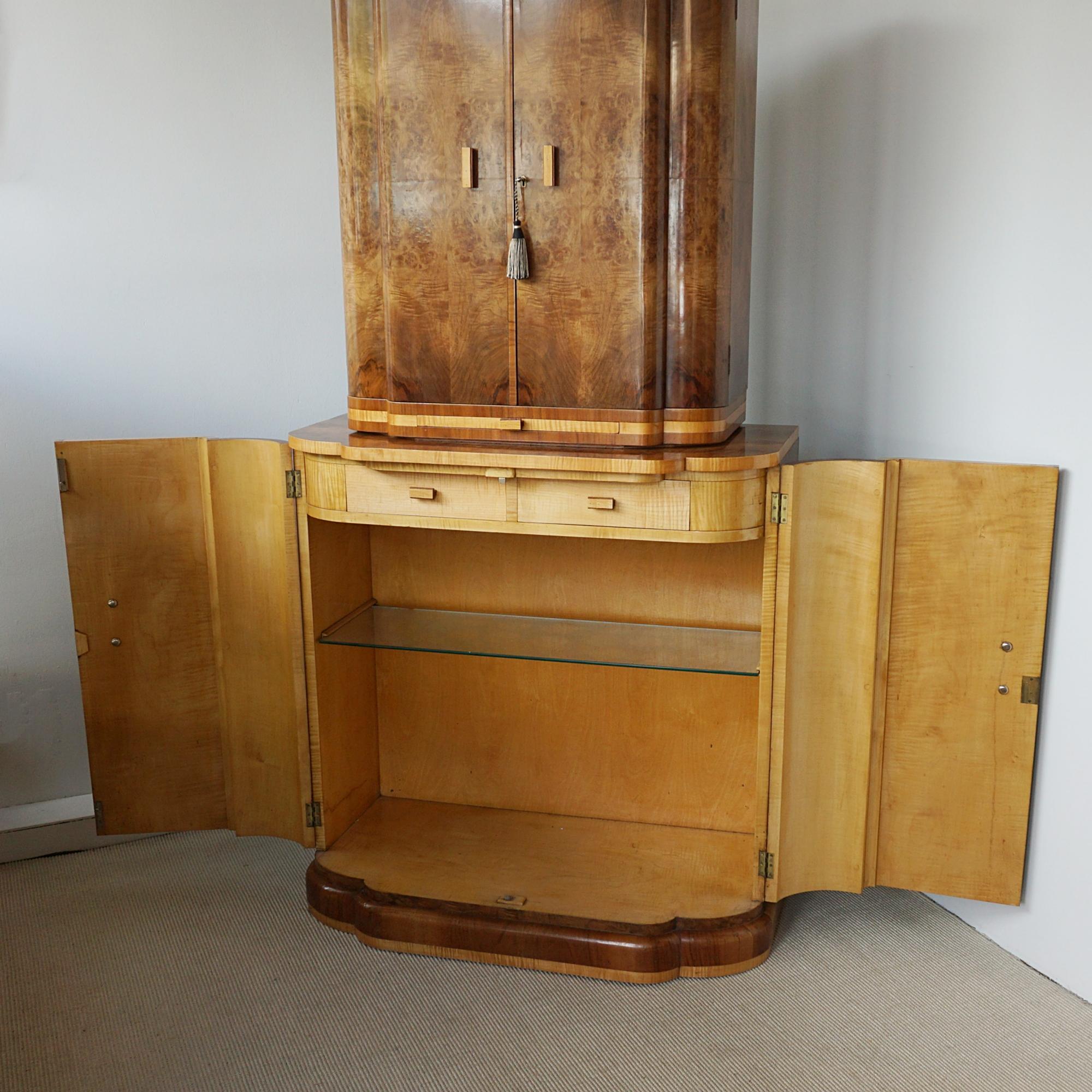 Satinwood An Original Burr Walnut and Satin Birch Art Deco Cocktail Cabinet