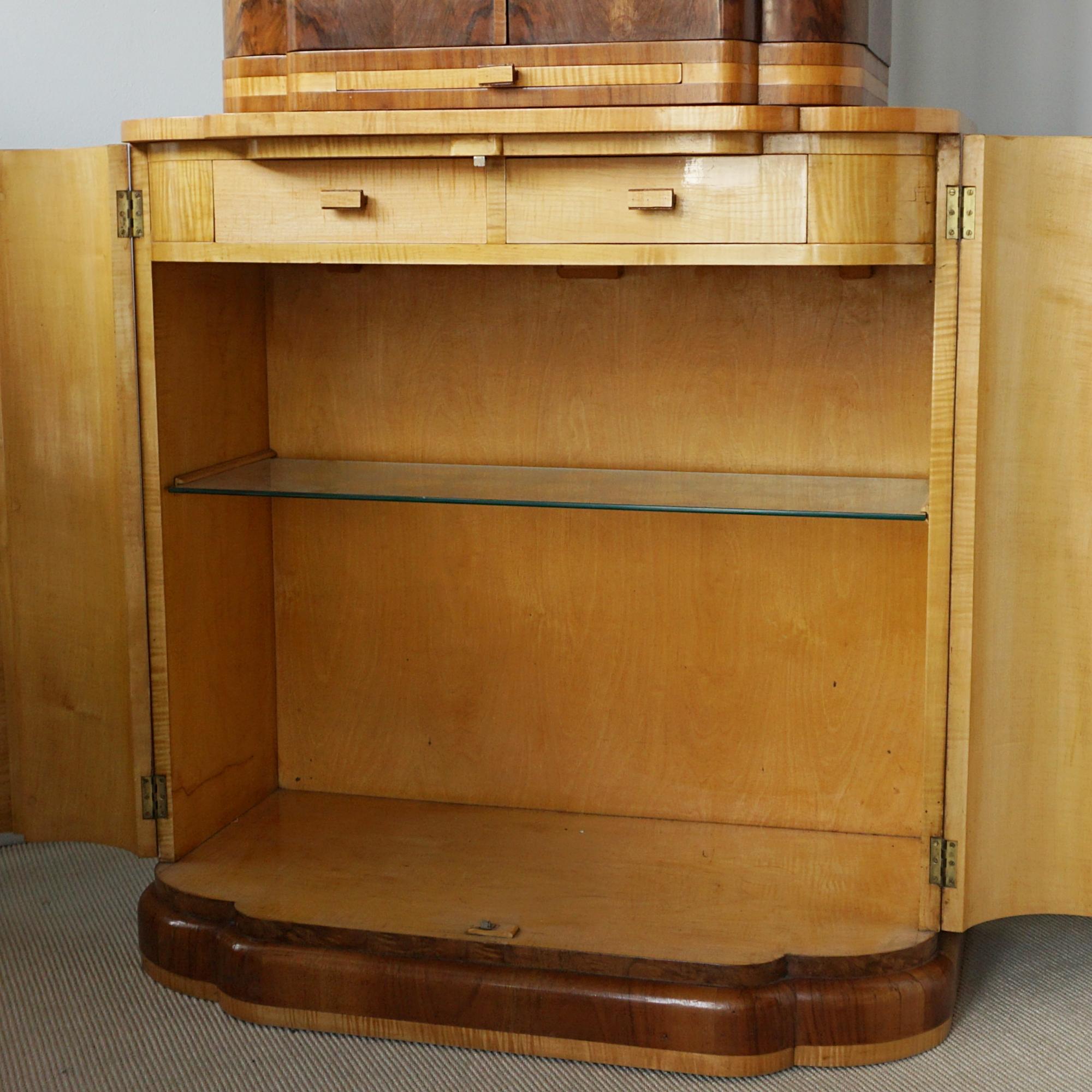 An Original Burr Walnut and Satin Birch Art Deco Cocktail Cabinet 1