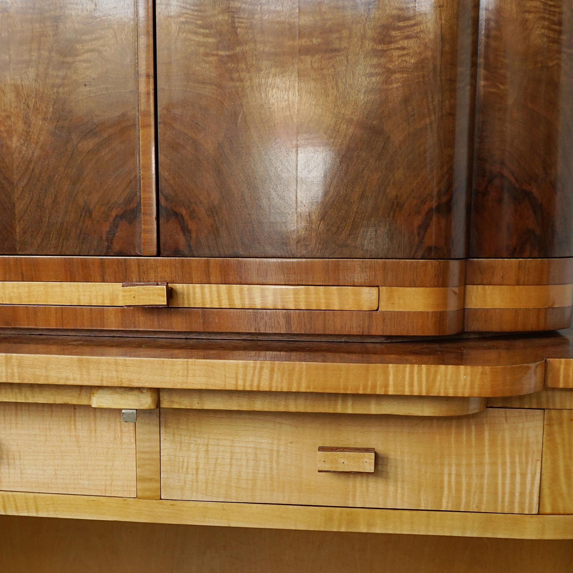 An Original Burr Walnut and Satin Birch Art Deco Cocktail Cabinet 2